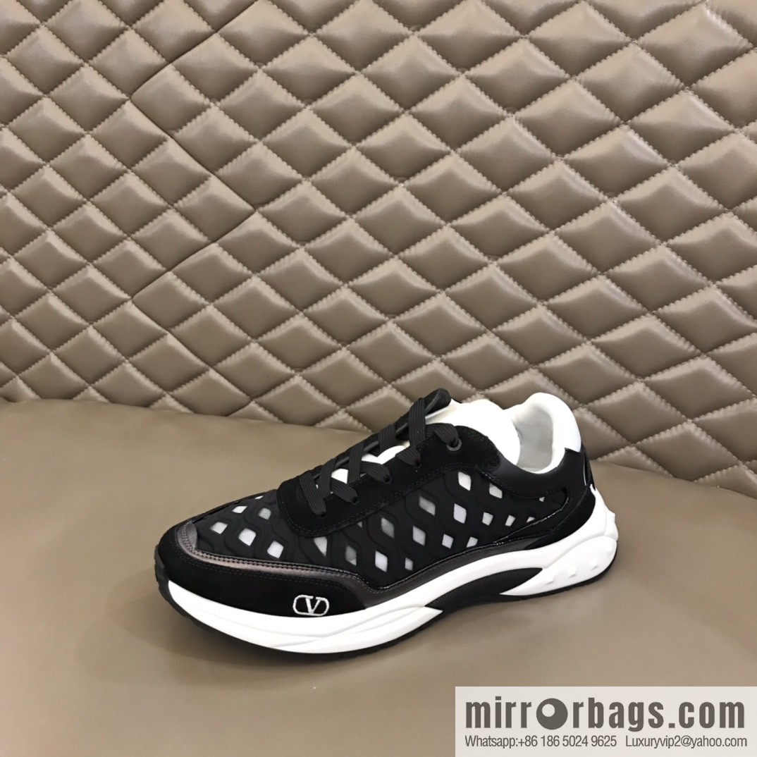 Valentino His & Hers Lycra fabric, suede and metallic calfskin sneakers