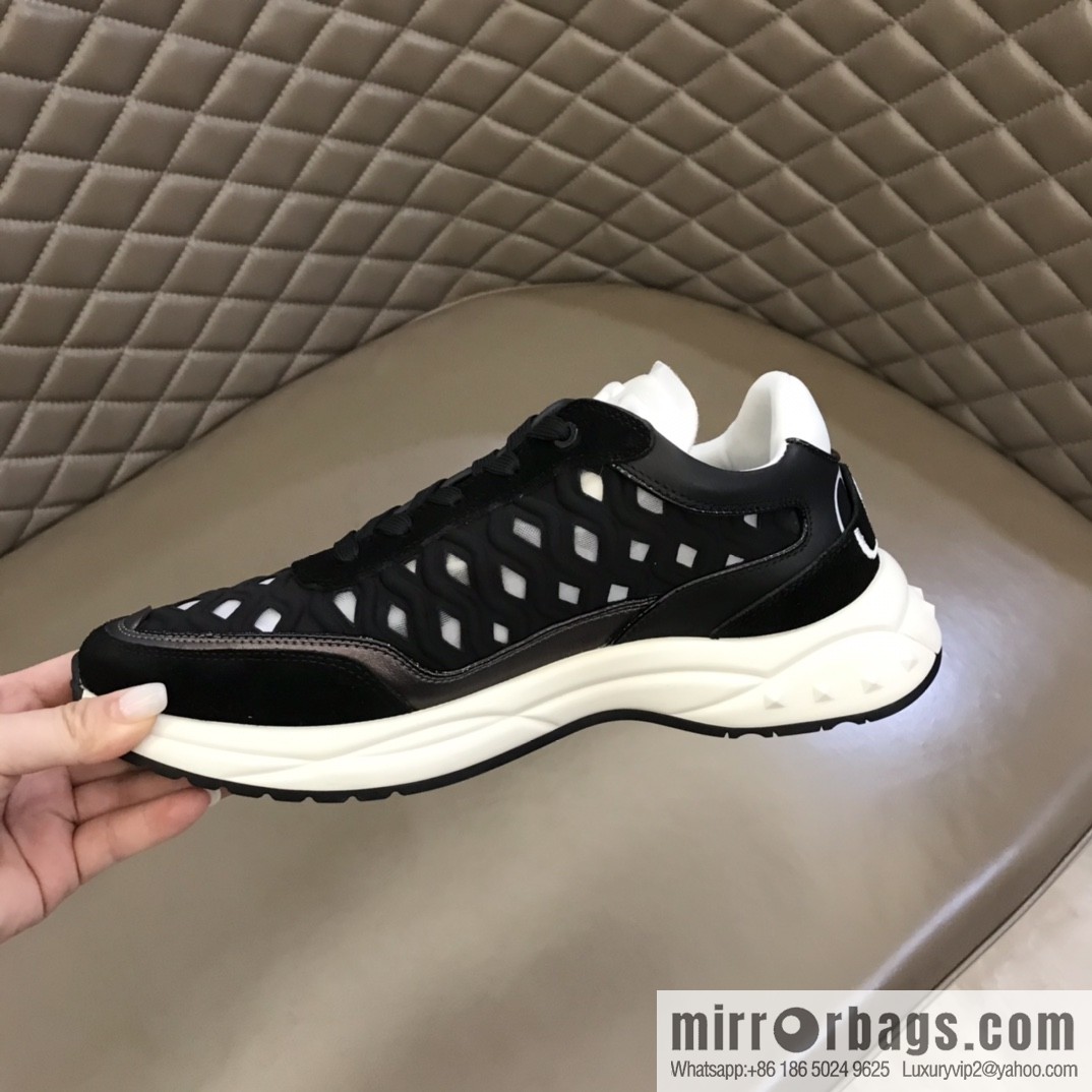 Valentino His & Hers Lycra fabric, suede and metallic calfskin sneakers