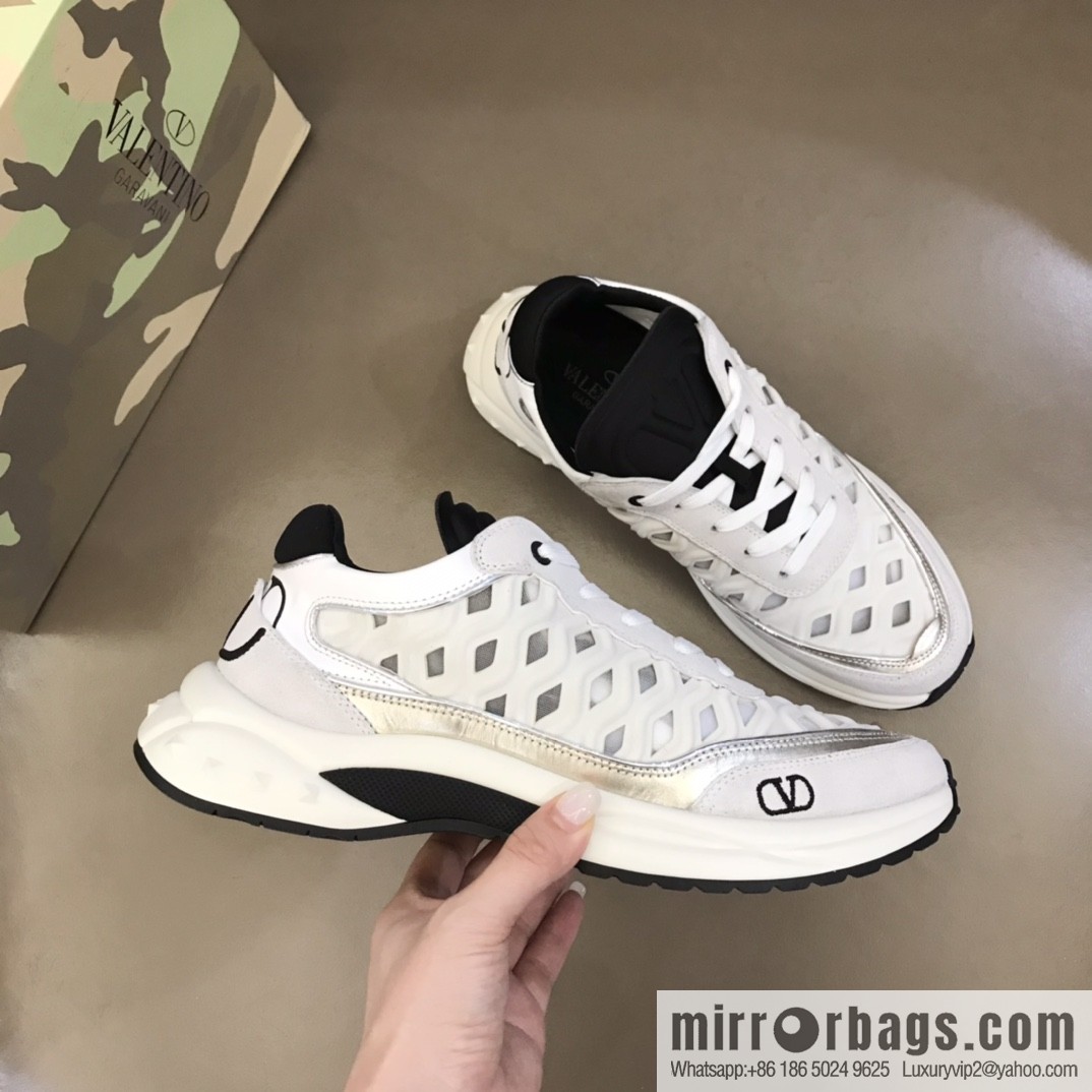 Valentino His & Hers Lycra fabric, suede and metallic calfskin sneakers