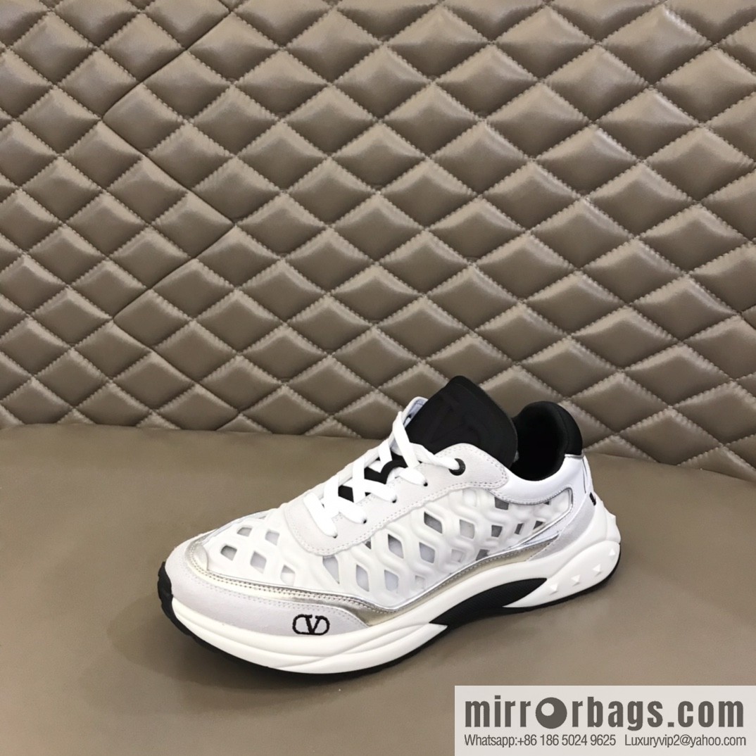 Valentino His & Hers Lycra fabric, suede and metallic calfskin sneakers
