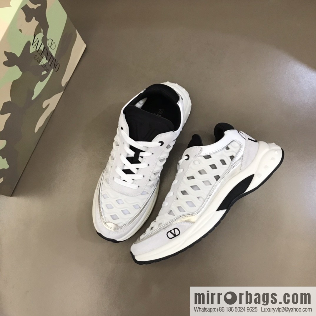 Valentino His & Hers Lycra fabric, suede and metallic calfskin sneakers