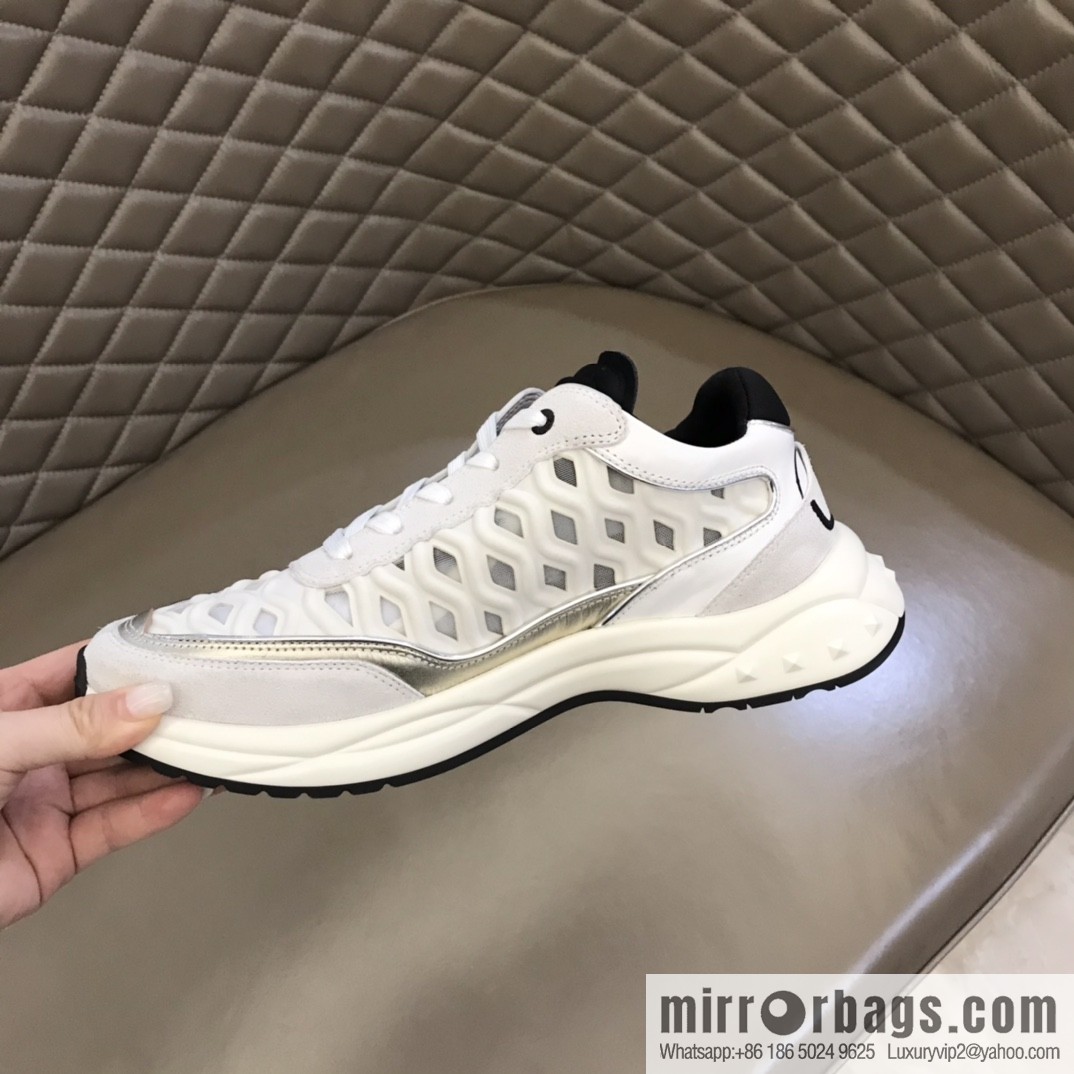 Valentino His & Hers Lycra fabric, suede and metallic calfskin sneakers