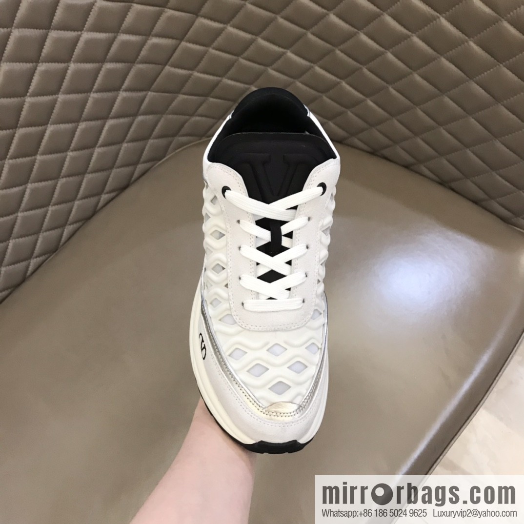 Valentino His & Hers Lycra fabric, suede and metallic calfskin sneakers