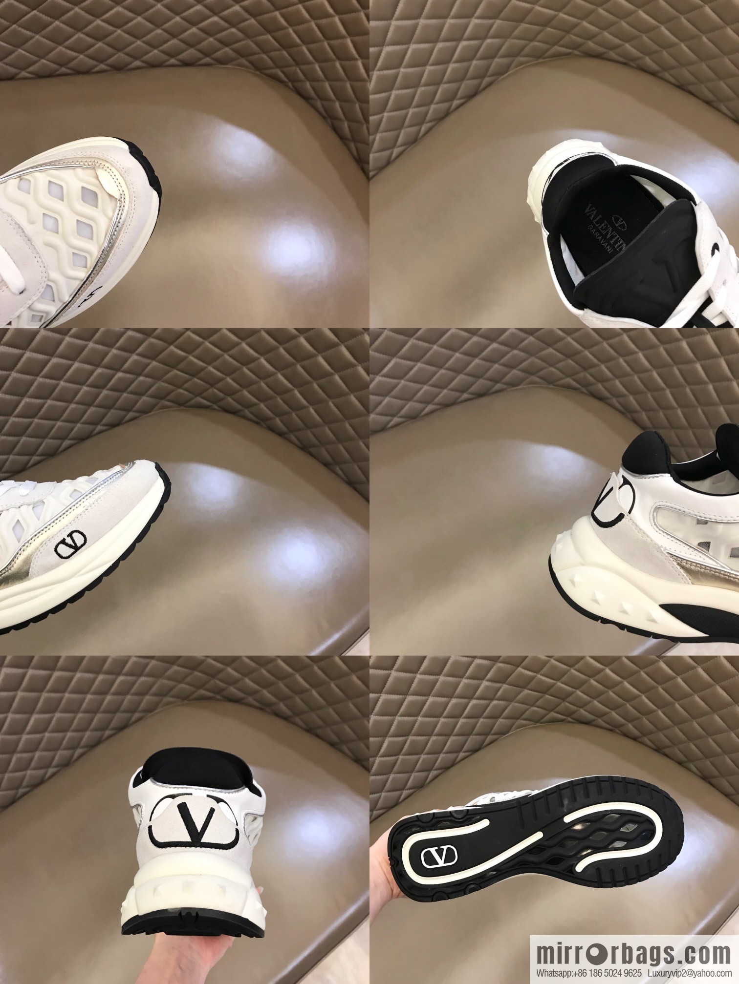 Valentino His & Hers Lycra fabric, suede and metallic calfskin sneakers