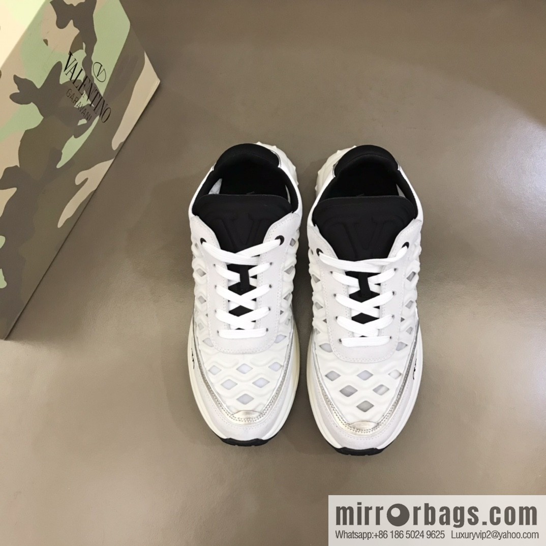 Valentino His & Hers Lycra fabric, suede and metallic calfskin sneakers