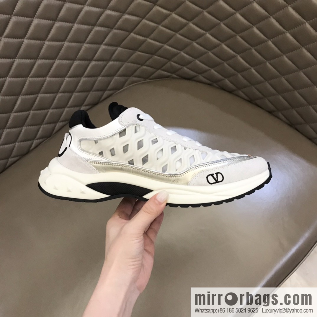 Valentino His & Hers Lycra fabric, suede and metallic calfskin sneakers