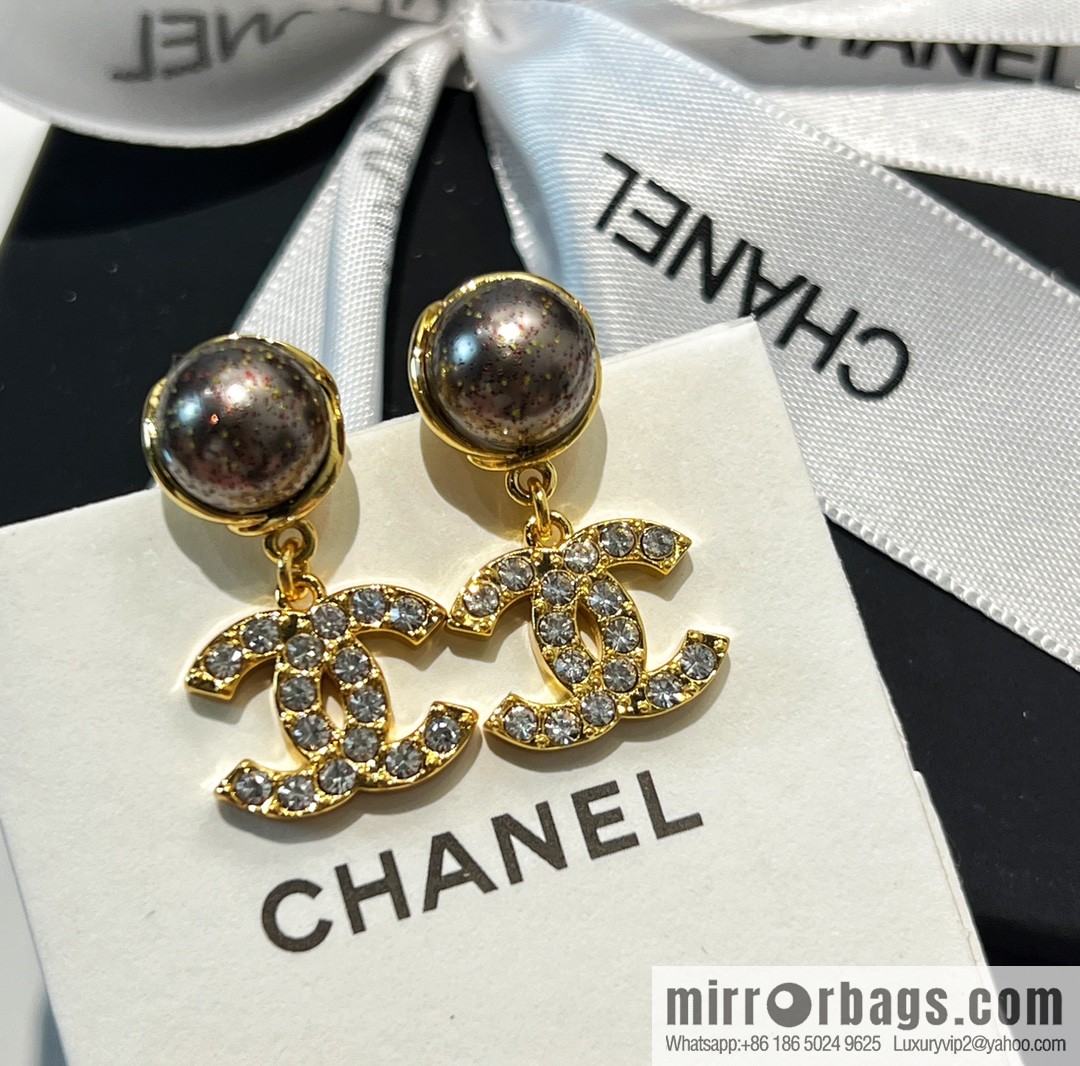 New ☑️ CHANEL Chanel double c black pearl stud earrings