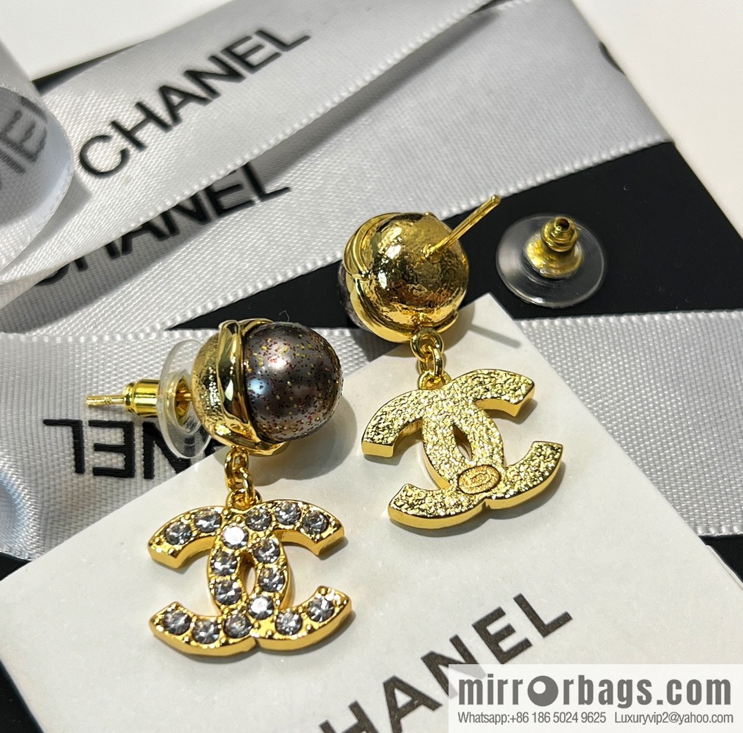 New ☑️ CHANEL Chanel double c black pearl stud earrings