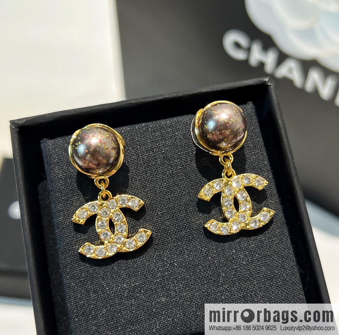 New ☑️ CHANEL Chanel double c black pearl stud earrings