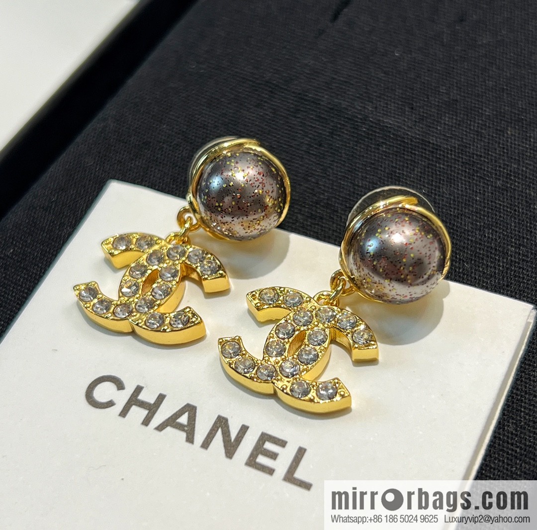 New ☑️ CHANEL Chanel double c black pearl stud earrings