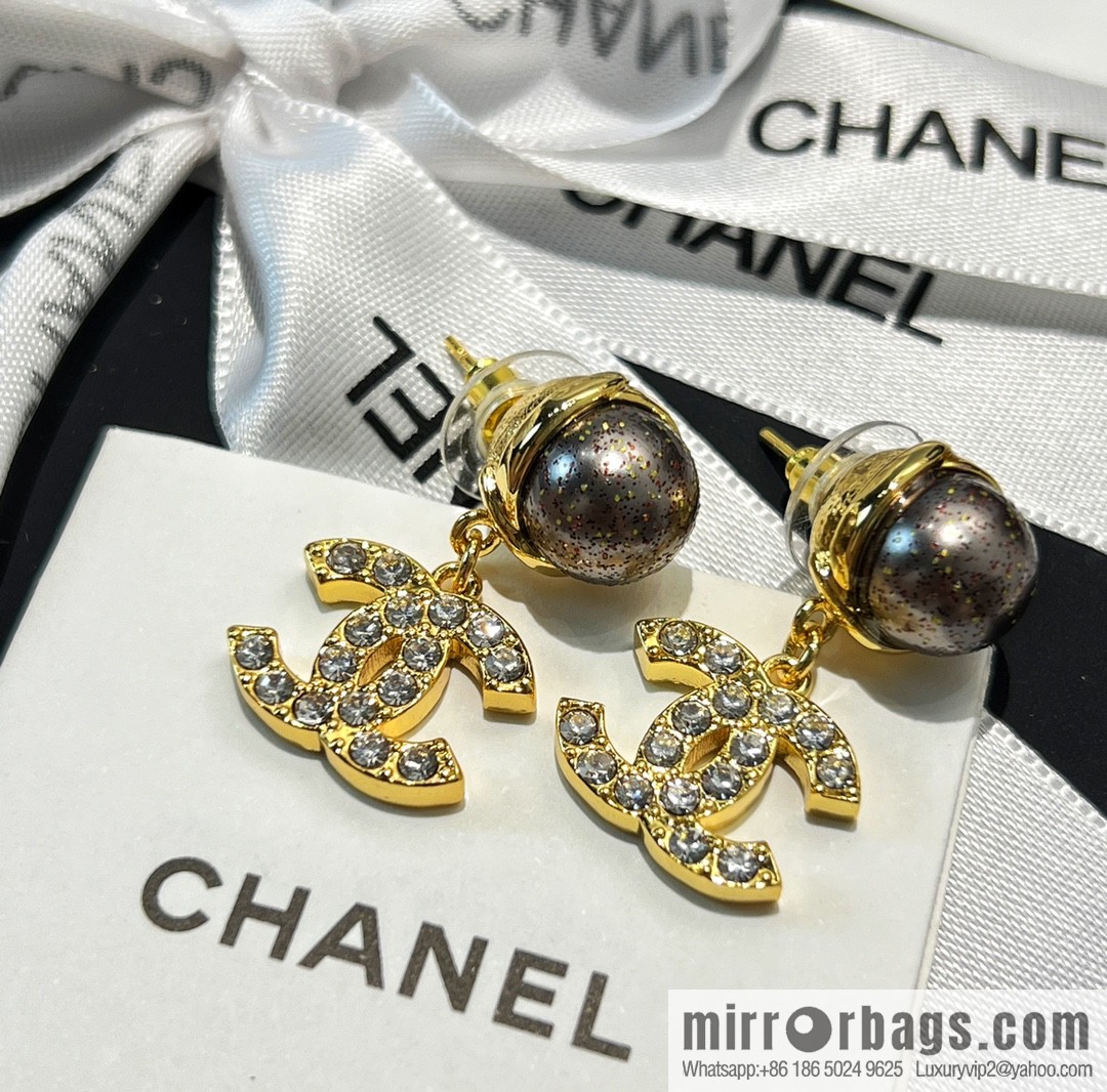 New ☑️ CHANEL Chanel double c black pearl stud earrings