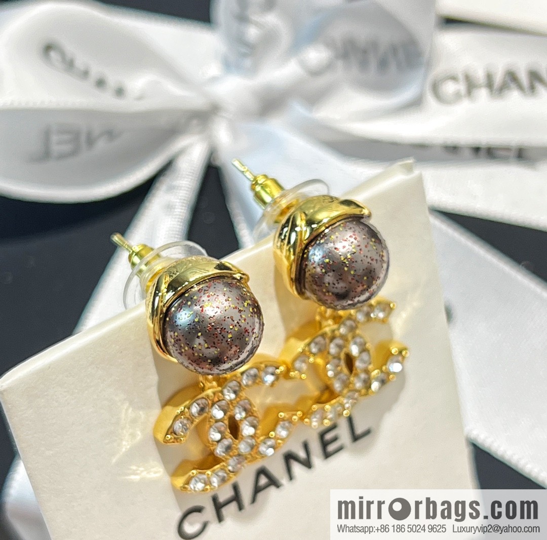 New ☑️ CHANEL Chanel double c black pearl stud earrings