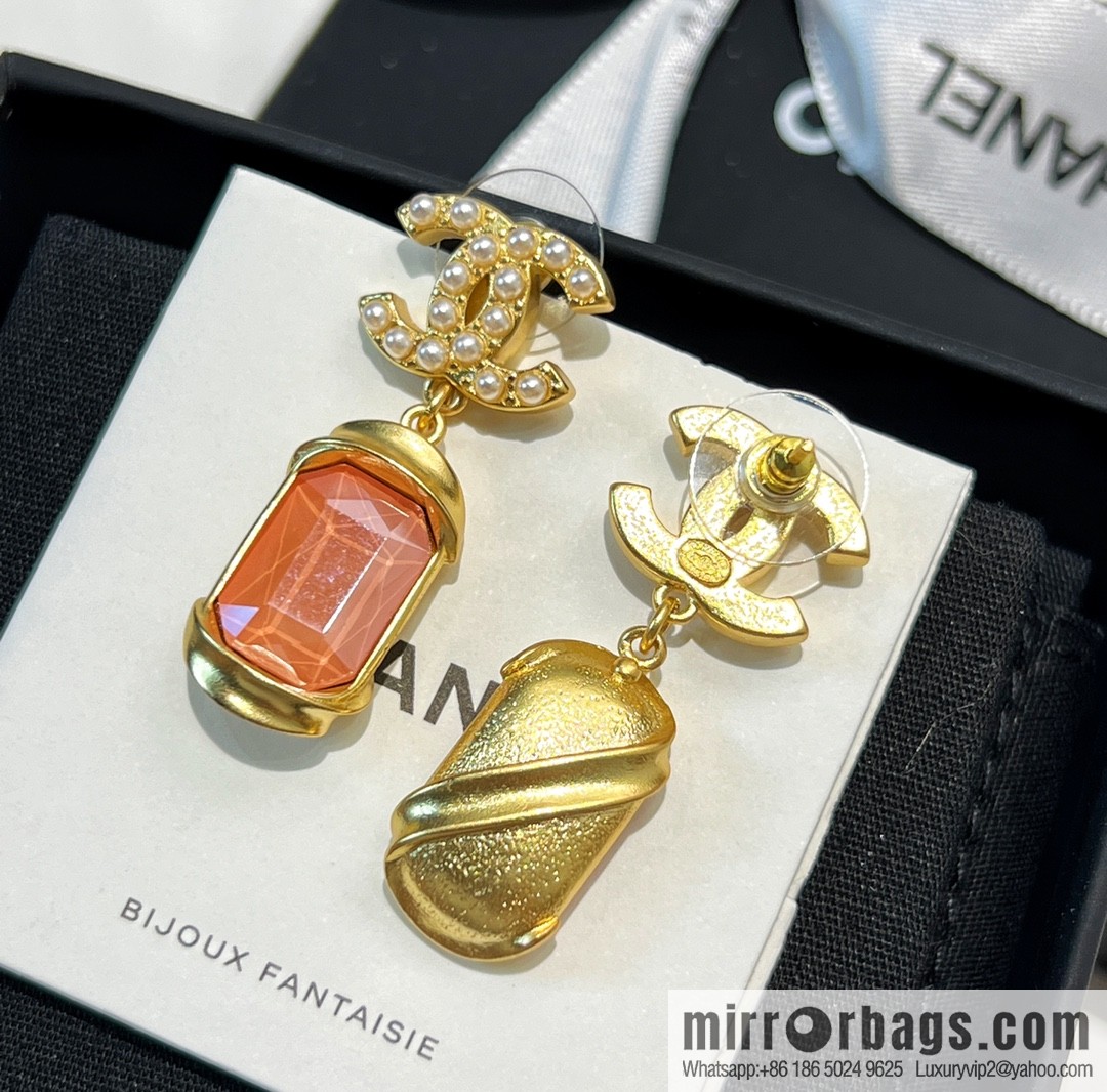 New ☑️ CHANEL Chanel c2 double c pink square diamond pearl stud earrings