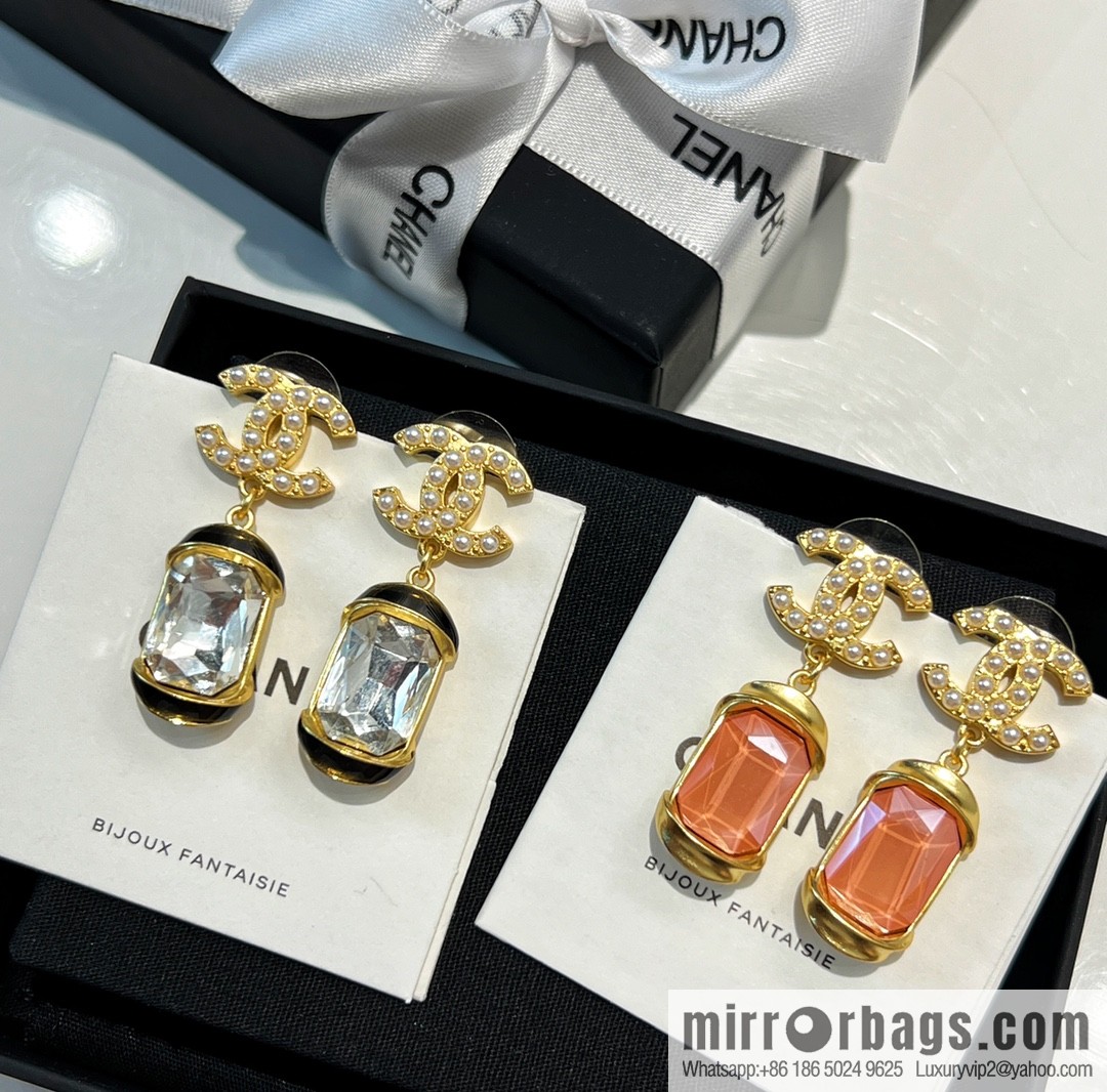 New ☑️ CHANEL Chanel c2 double c pink square diamond pearl stud earrings