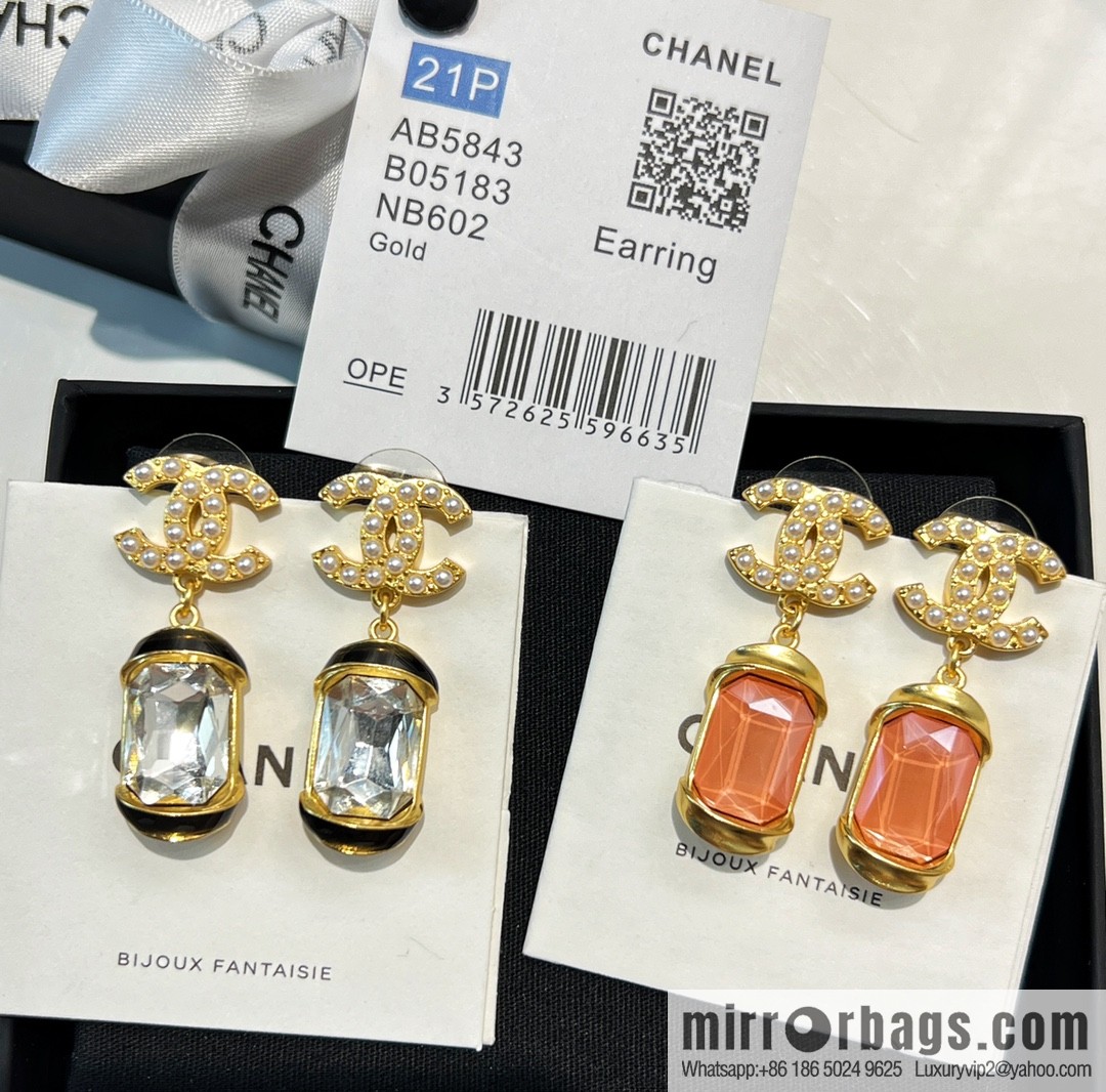 New ☑️ CHANEL Chanel c2 double c pink square diamond pearl stud earrings