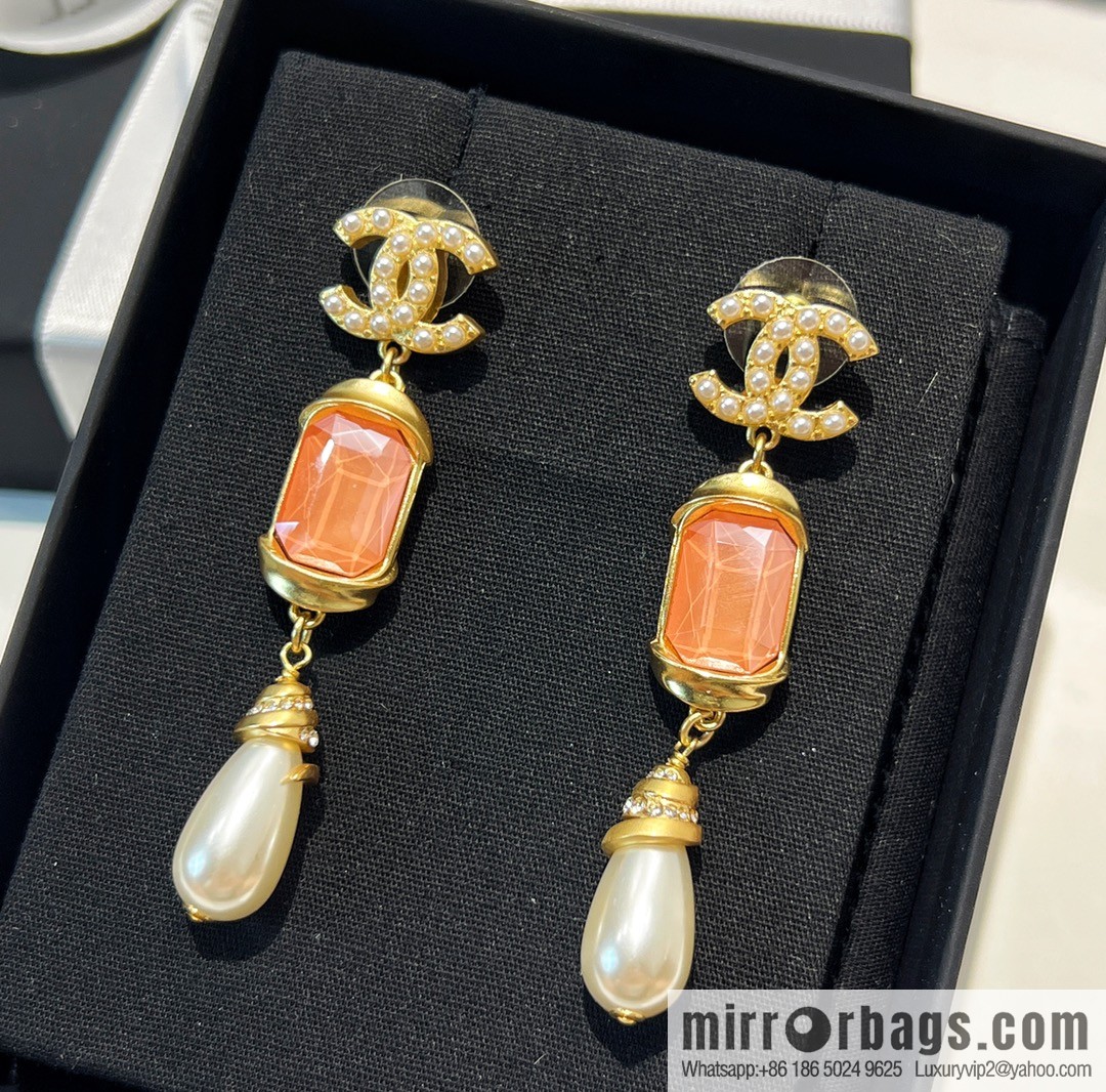 New ☑️ CHANEL Chanel c3 double c pink square diamond pearl stud earrings