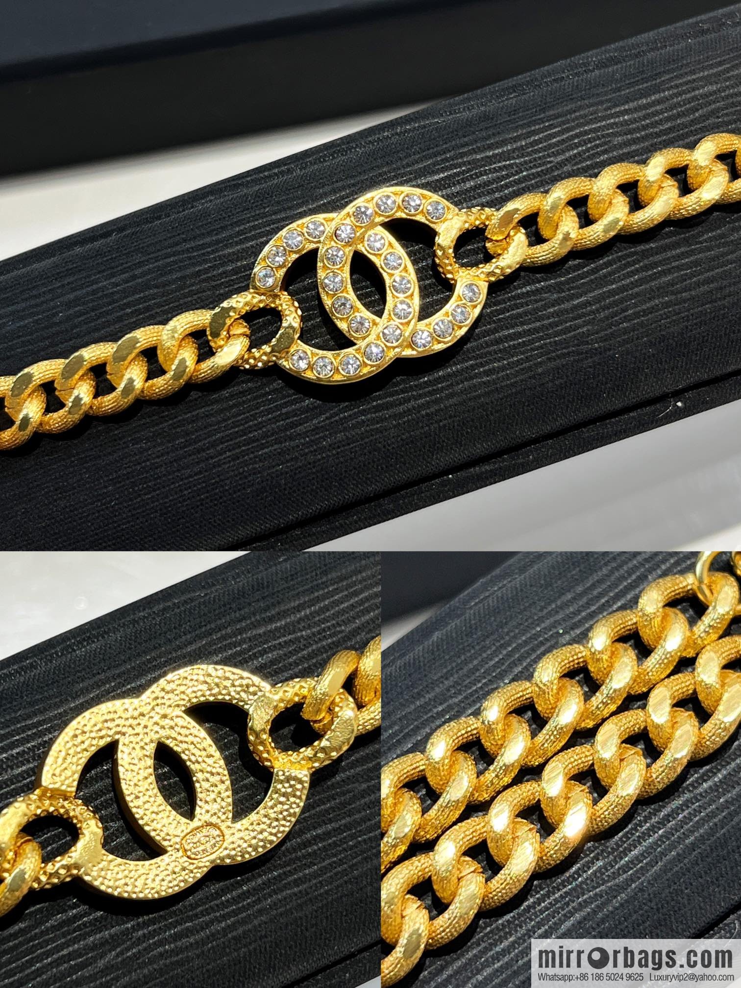 New ☑️ CHANEL Chanel gold double c full diamond necklace bracelet