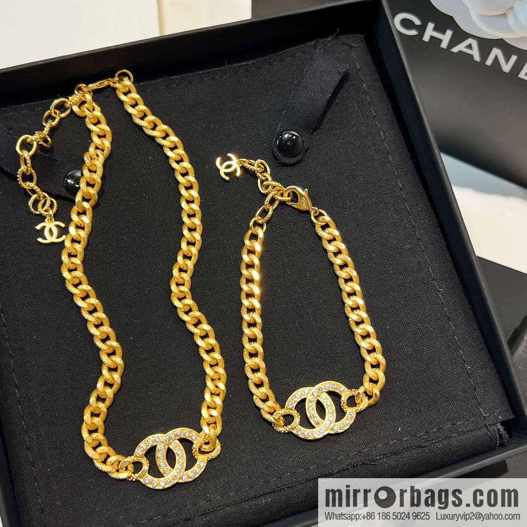 New ☑️ CHANEL Chanel gold double c full diamond necklace bracelet