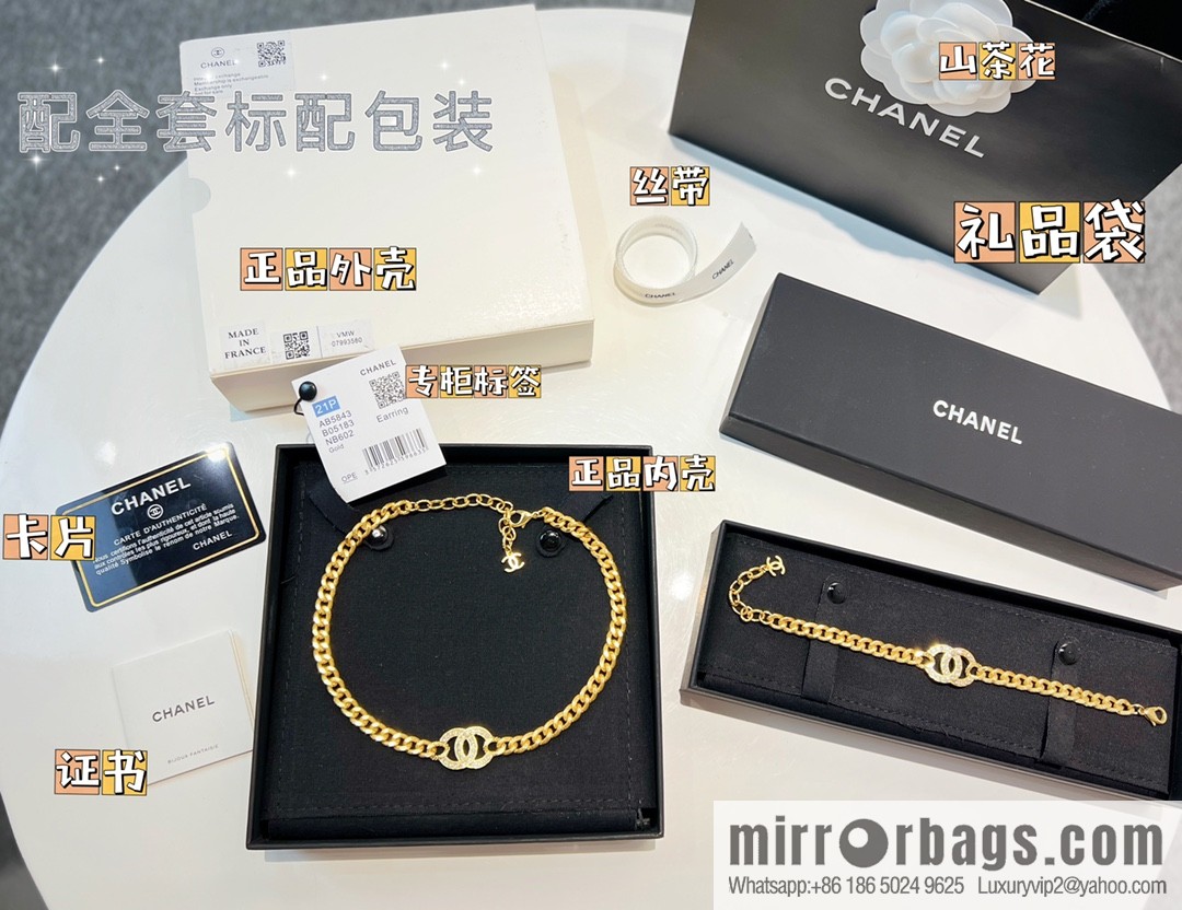 New ☑️ CHANEL Chanel gold double c full diamond necklace bracelet