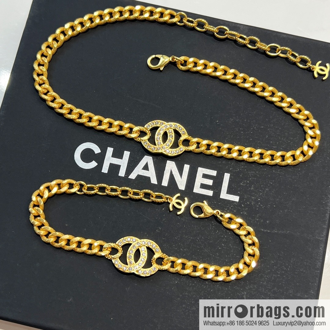 New ☑️ CHANEL Chanel gold double c full diamond necklace bracelet