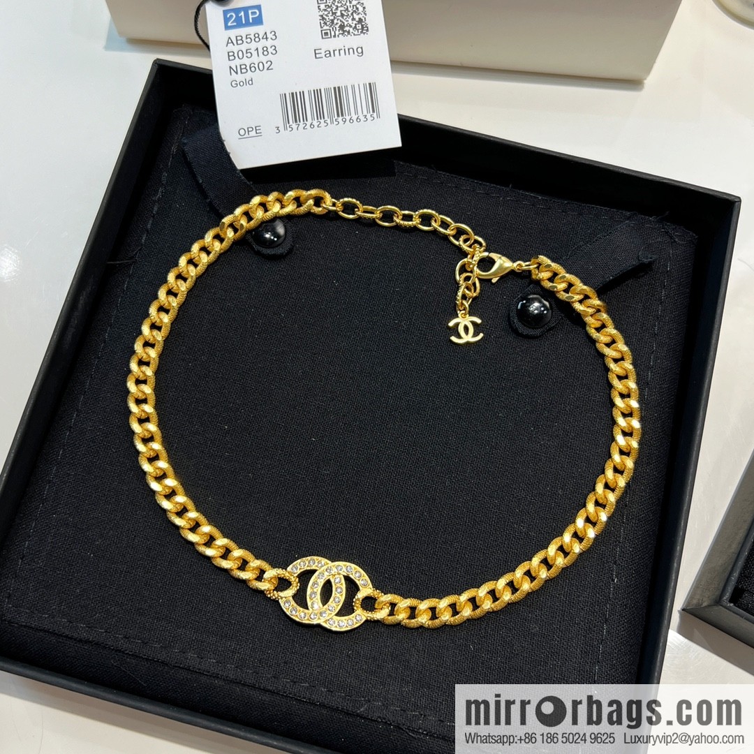 New ☑️ CHANEL Chanel gold double c full diamond necklace bracelet