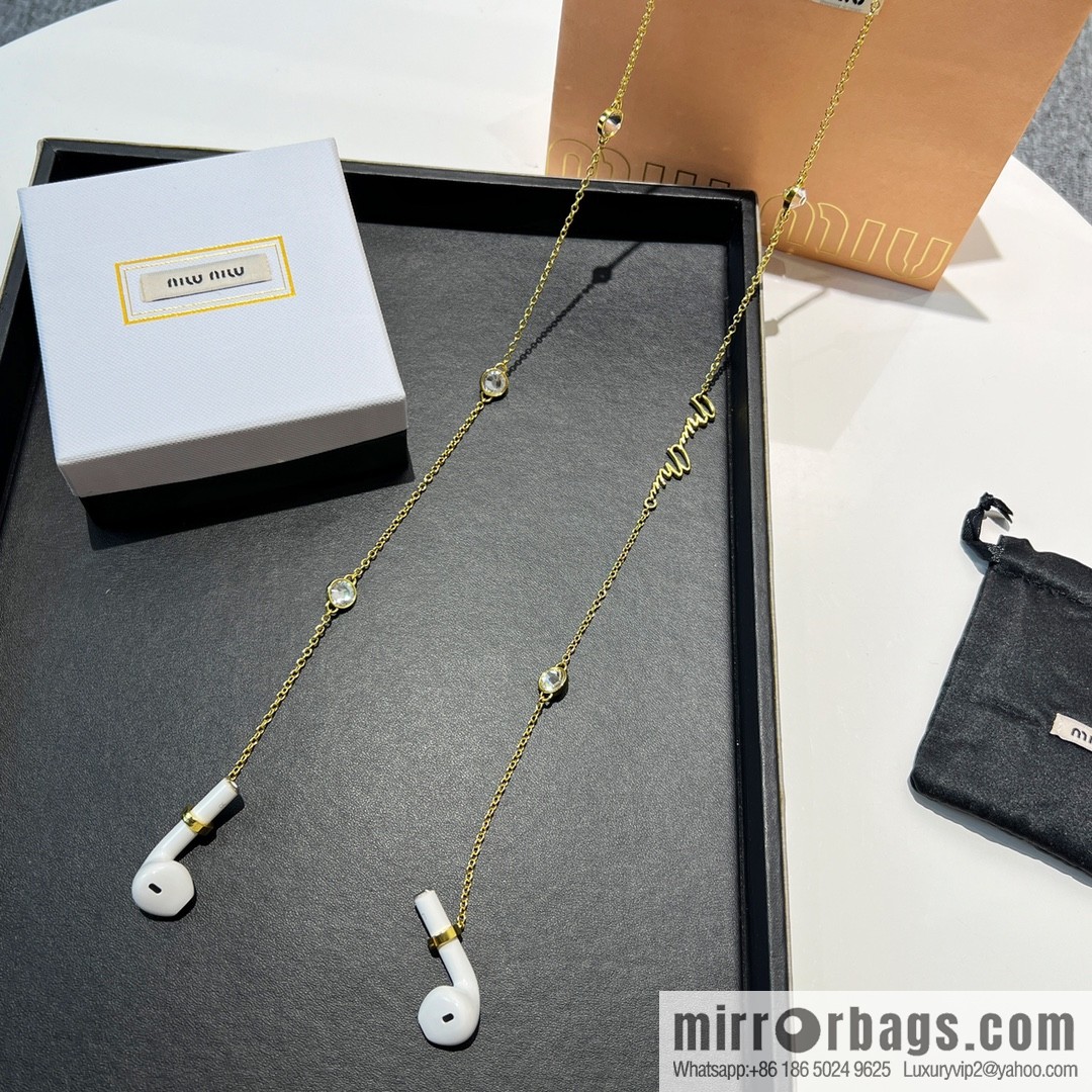 MIU MIU Miu round diamond earphone chain necklace