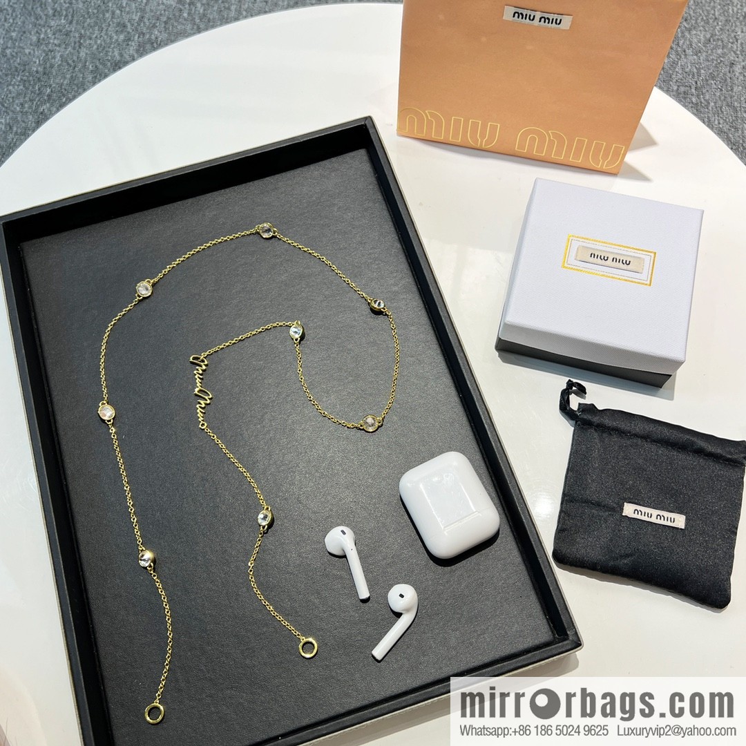 MIU MIU Miu round diamond earphone chain necklace