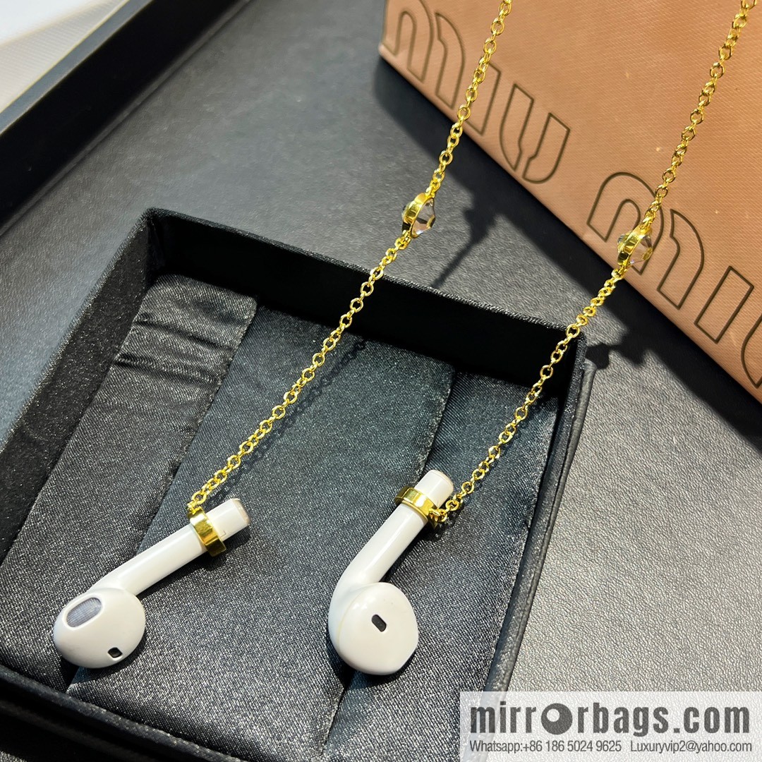 MIU MIU Miu round diamond earphone chain necklace