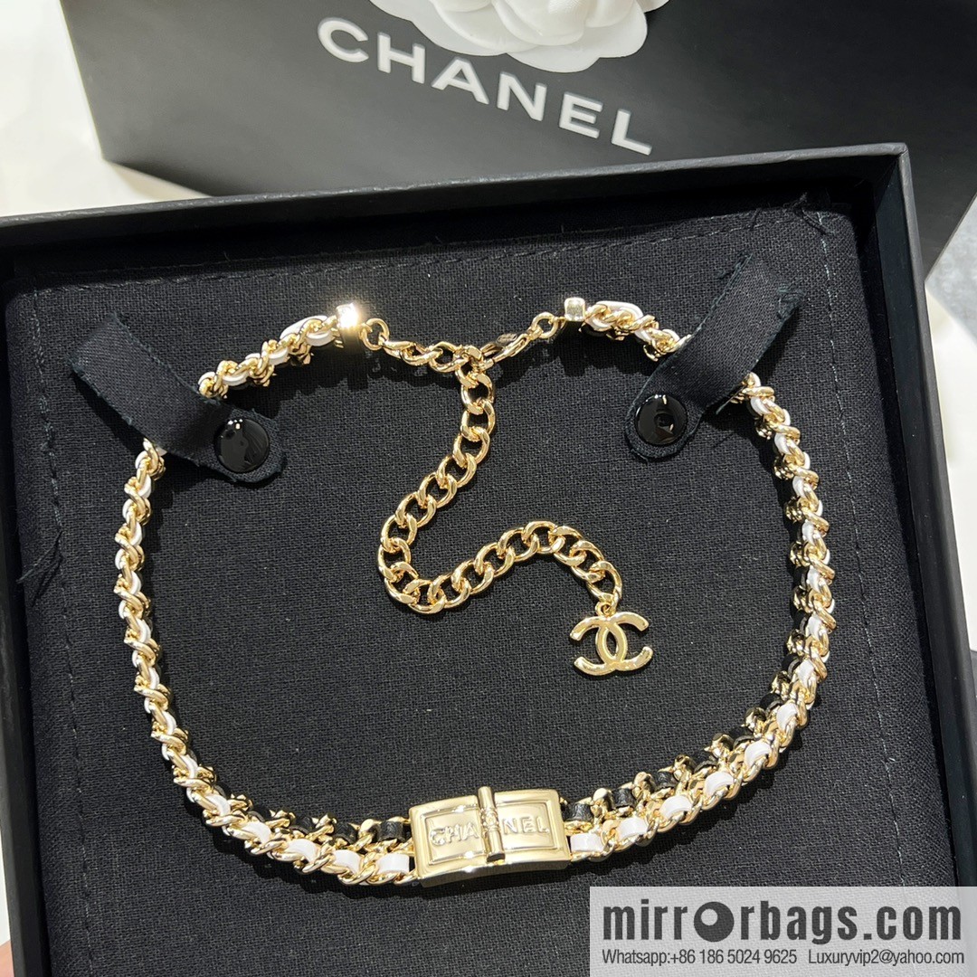 New ☑️ CHANEL Chanel double c black leather rope lock neck chain necklace choker