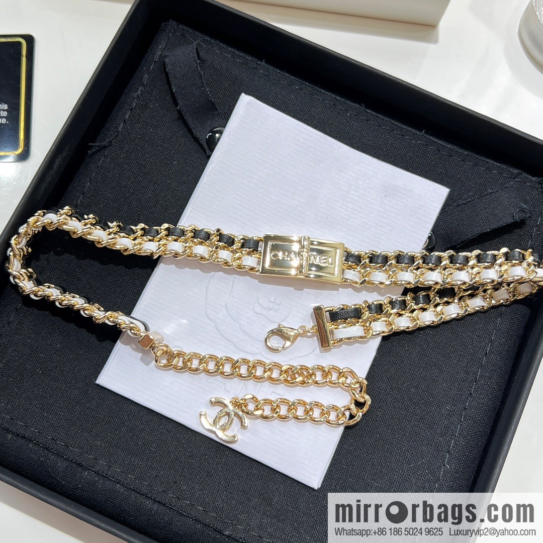New ☑️ CHANEL Chanel double c black leather rope lock neck chain necklace choker