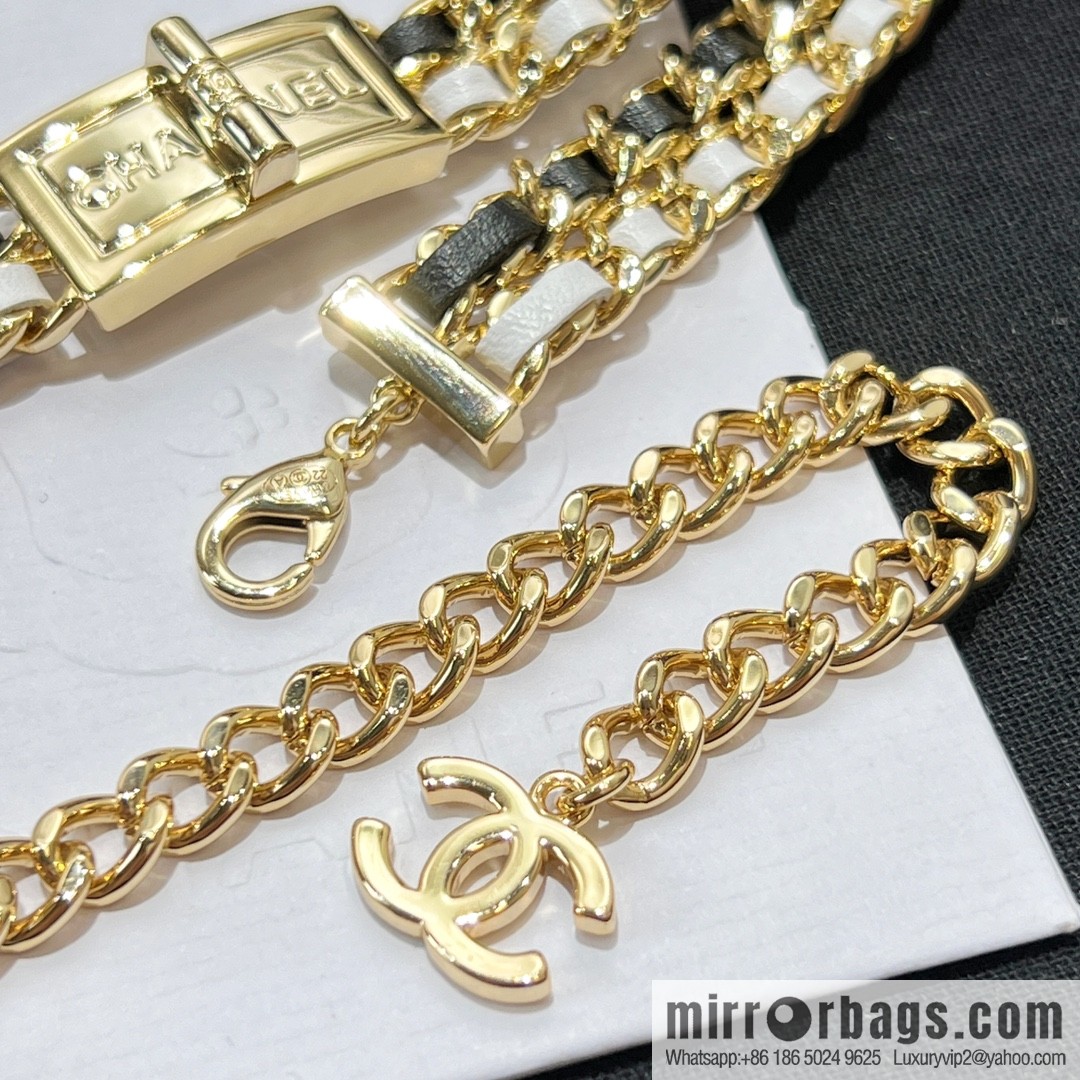New ☑️ CHANEL Chanel double c black leather rope lock neck chain necklace choker