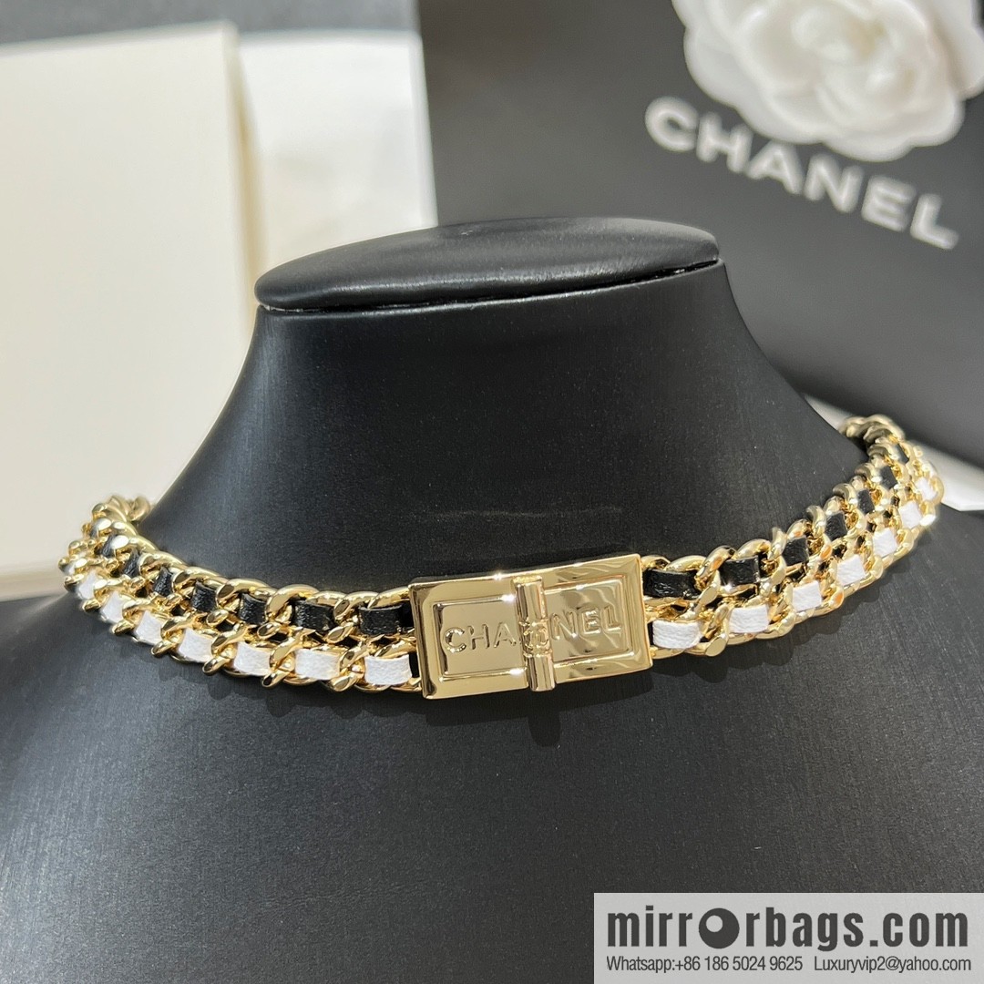 New ☑️ CHANEL Chanel double c black leather rope lock neck chain necklace choker