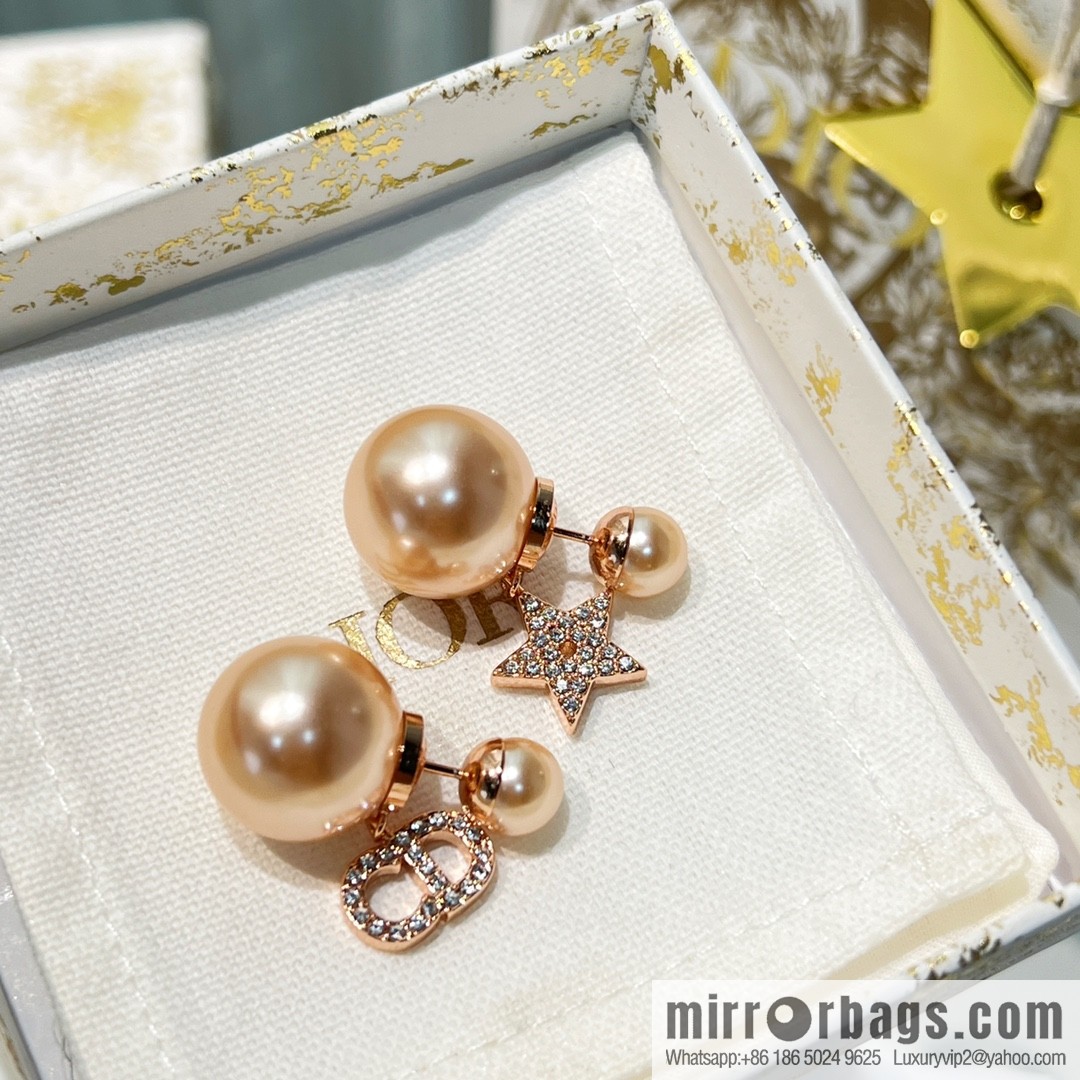 New ☑️ DIOR Dior rose gold CD star size pearl stud earrings