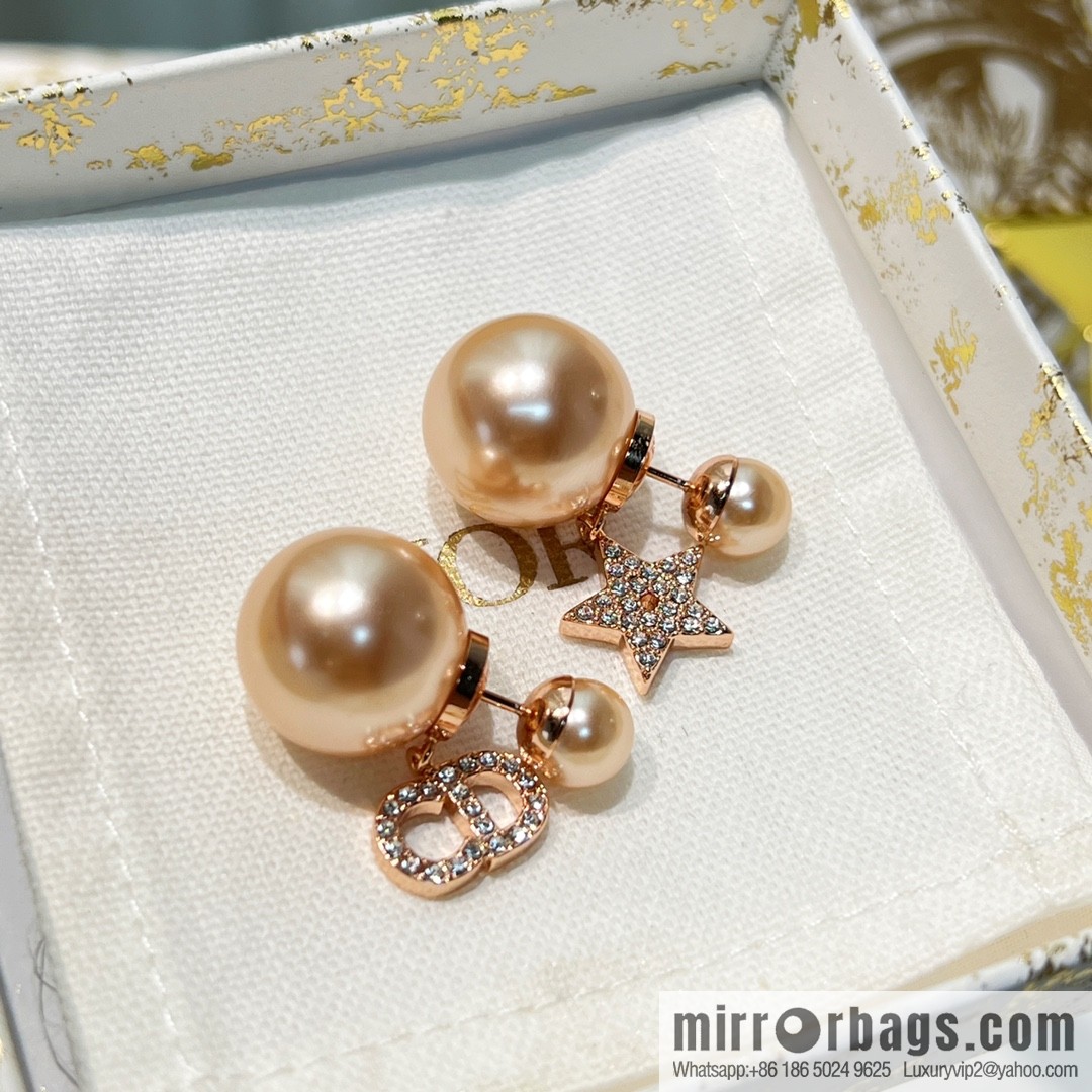 New ☑️ DIOR Dior rose gold CD star size pearl stud earrings