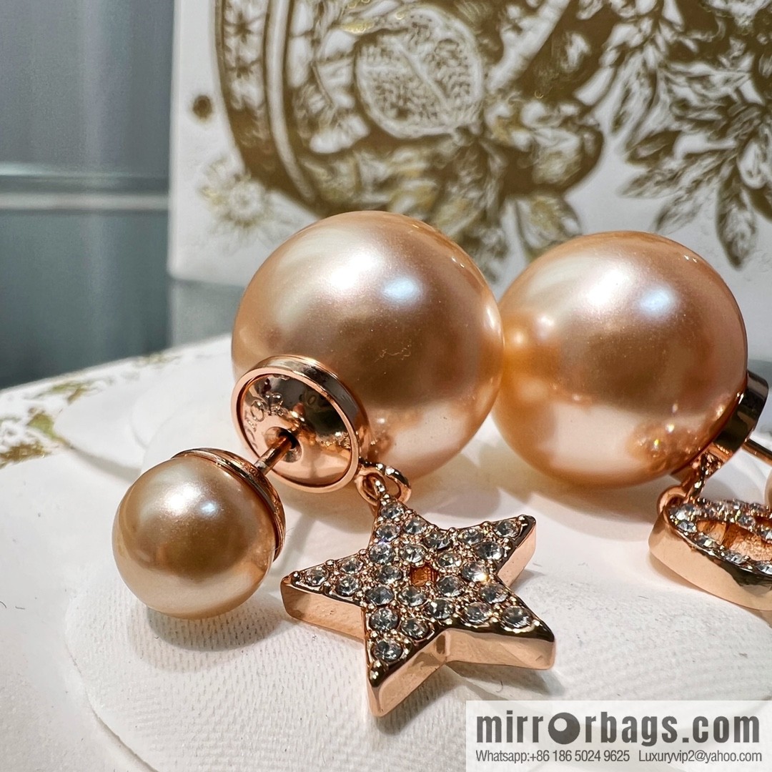 New ☑️ DIOR Dior rose gold CD star size pearl stud earrings