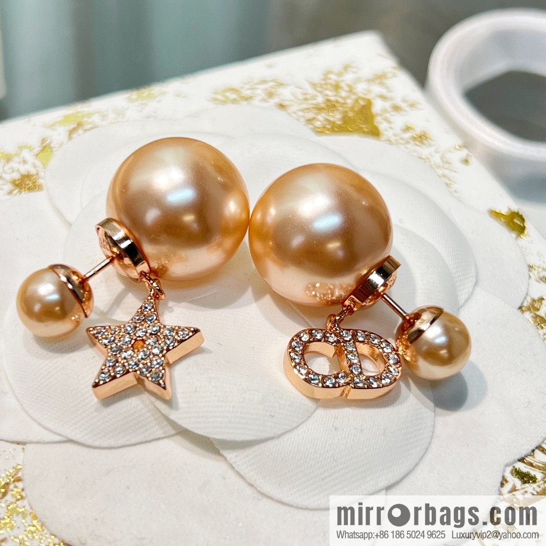 New ☑️ DIOR Dior rose gold CD star size pearl stud earrings
