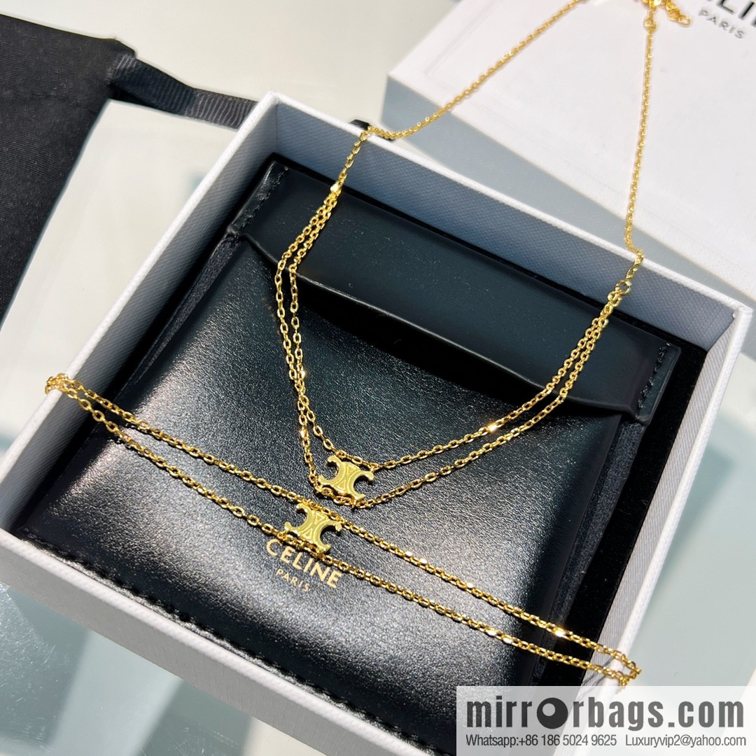 New Celine Arc de Triomphe gold double bracelet necklace