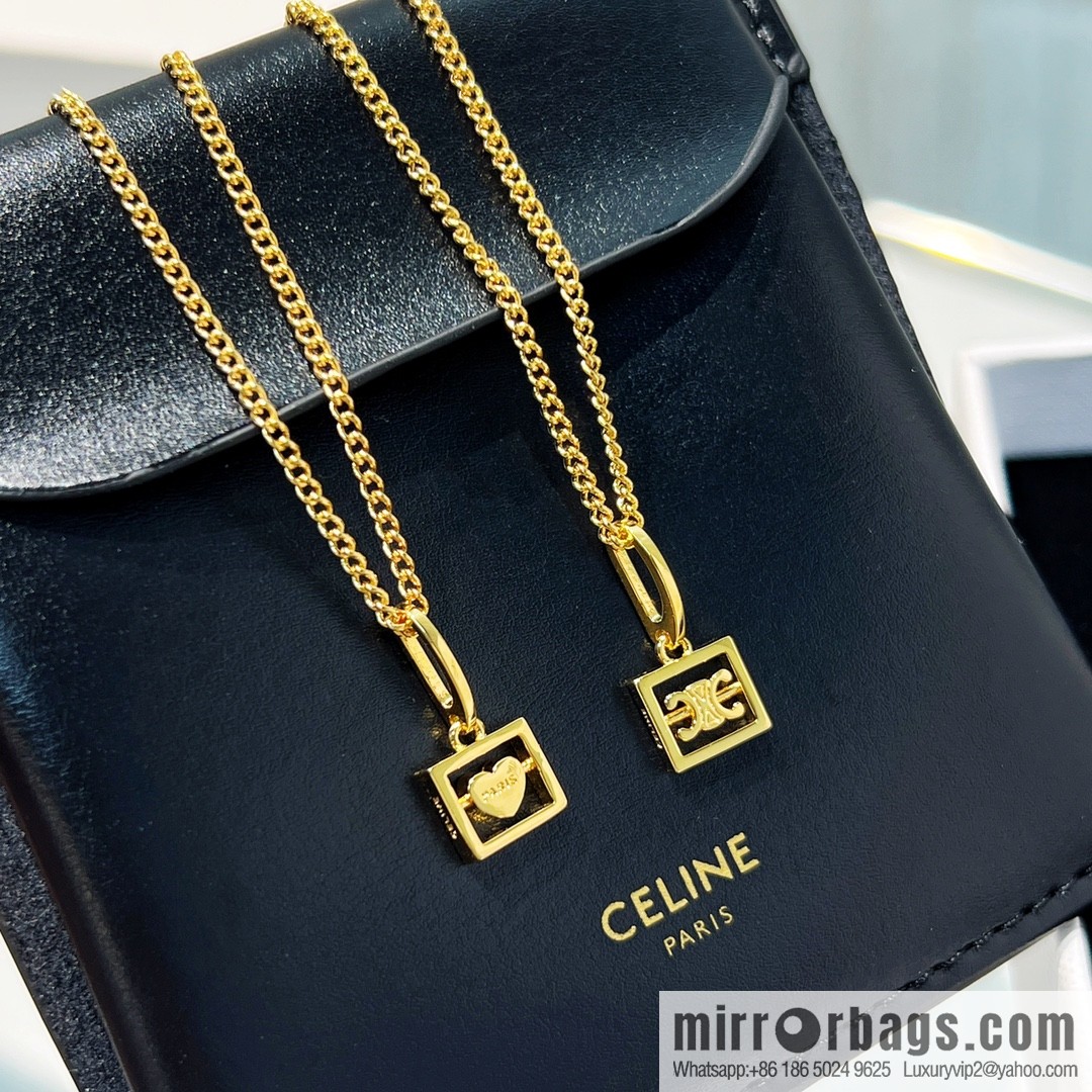 New Celine gold Arc de Triomphe peach heart stud earrings necklace