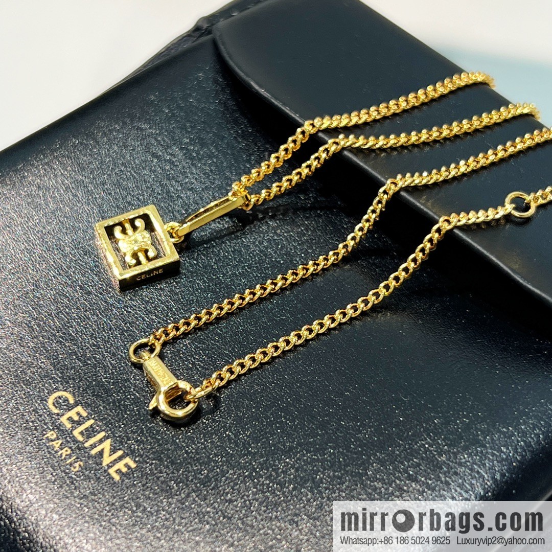 New Celine gold Arc de Triomphe peach heart stud earrings necklace