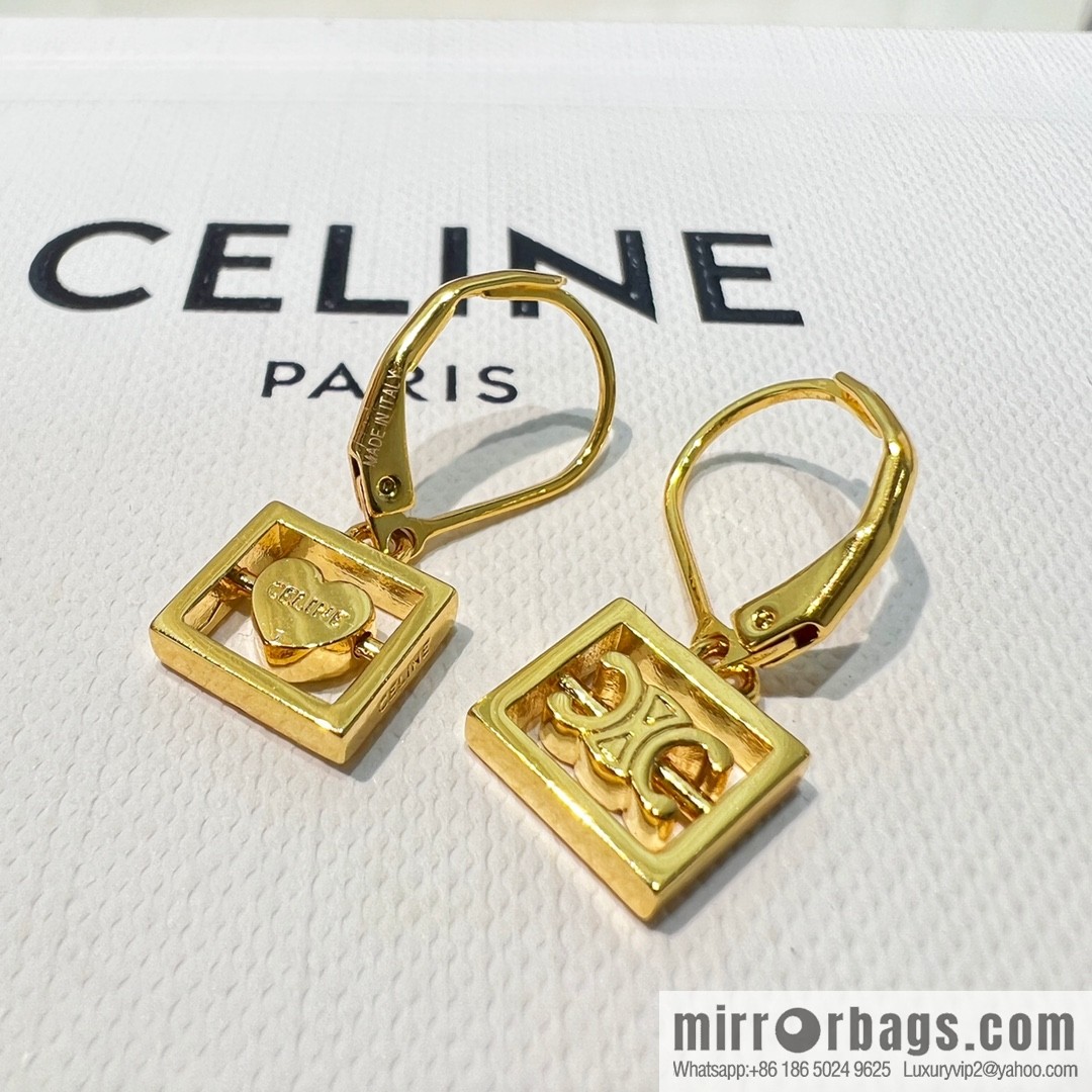 New Celine gold Arc de Triomphe peach heart stud earrings