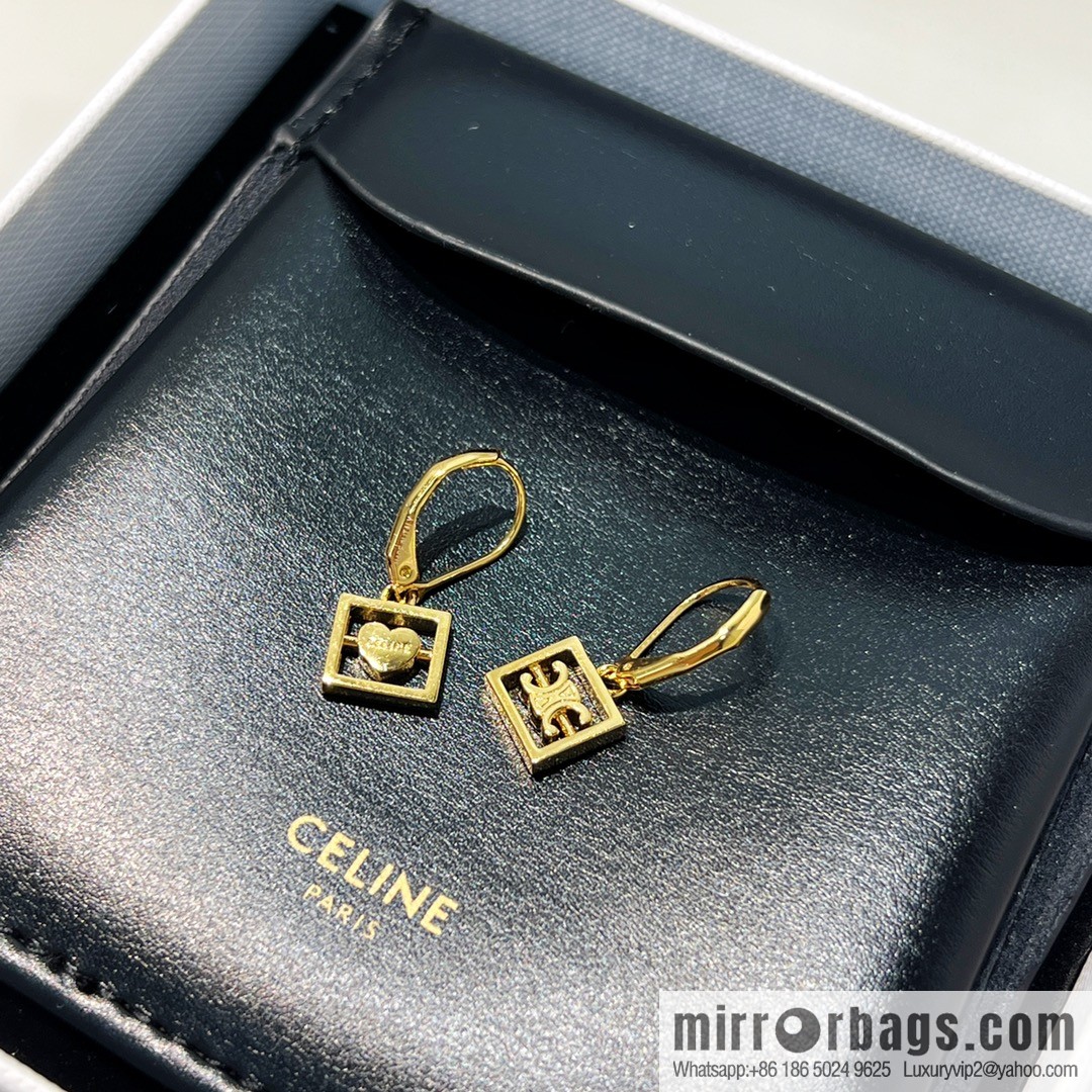 New Celine gold Arc de Triomphe peach heart stud earrings