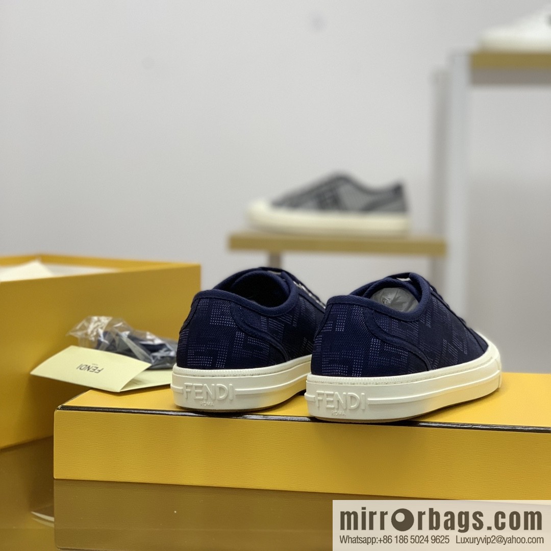 Fendi Fendi, White and Light Grey Jacquard FF Pattern His & Hers Canvas Shoes
