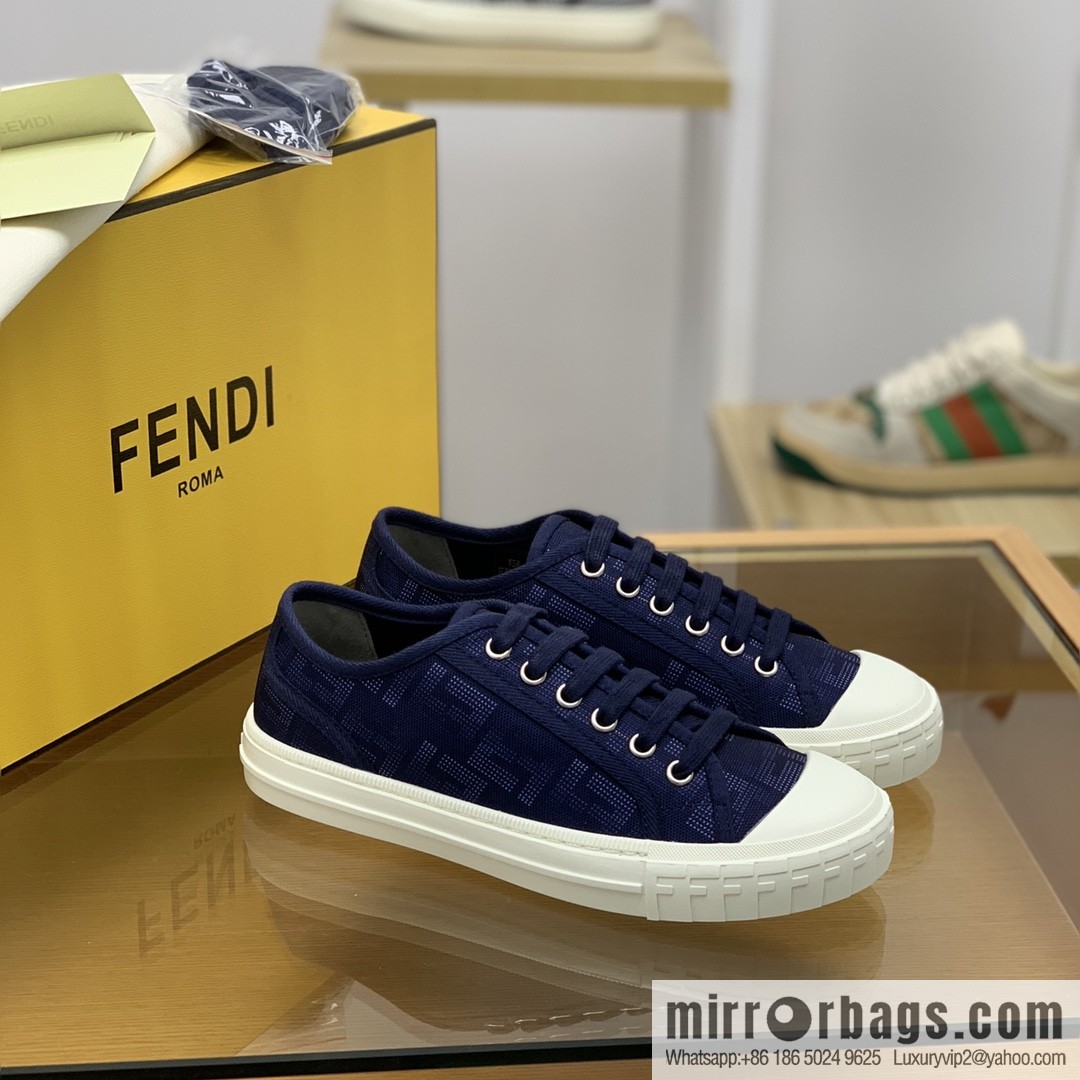 Fendi Fendi, White and Light Grey Jacquard FF Pattern His & Hers Canvas Shoes