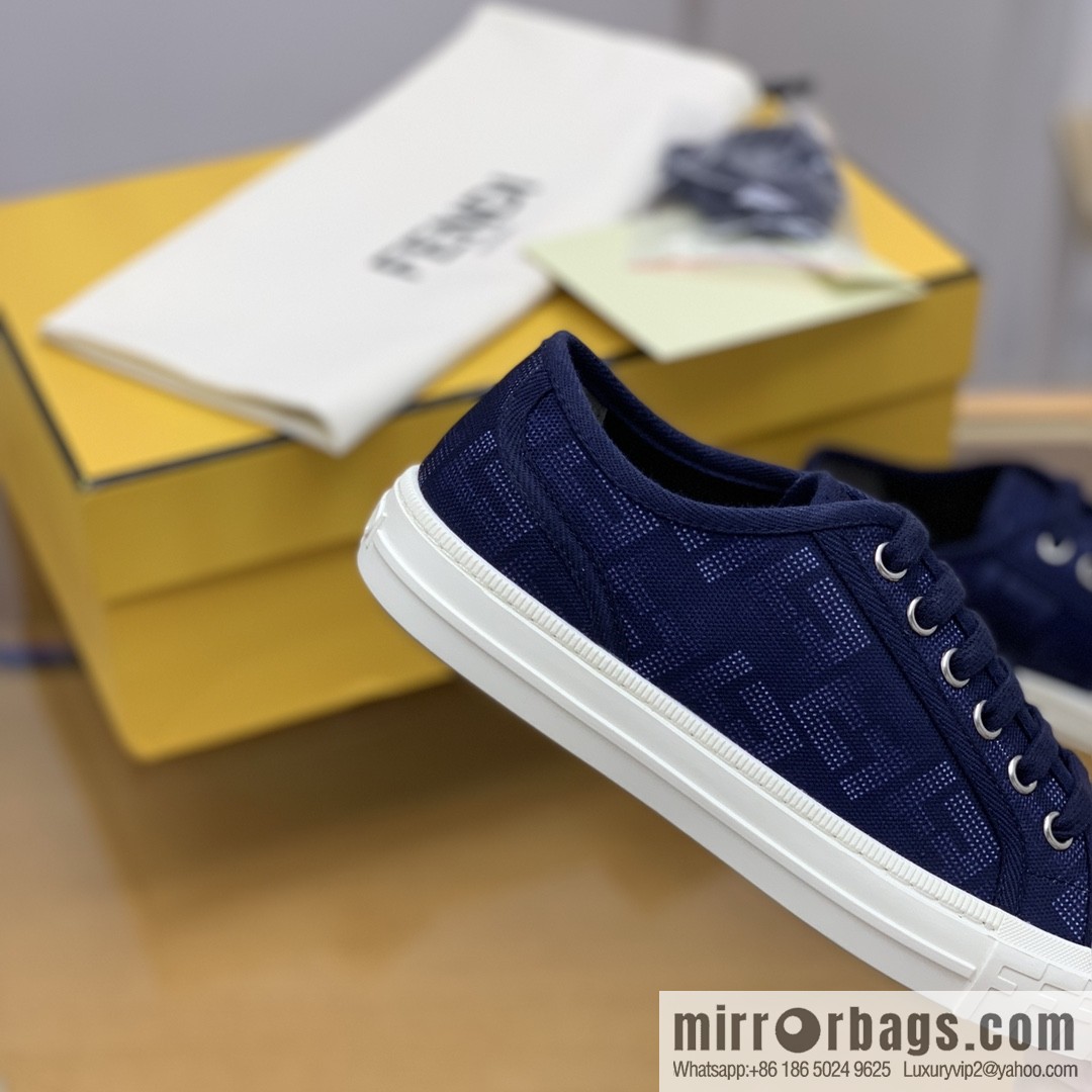 Fendi Fendi, White and Light Grey Jacquard FF Pattern His & Hers Canvas Shoes