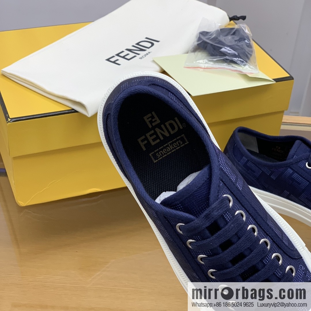 Fendi Fendi, White and Light Grey Jacquard FF Pattern His & Hers Canvas Shoes