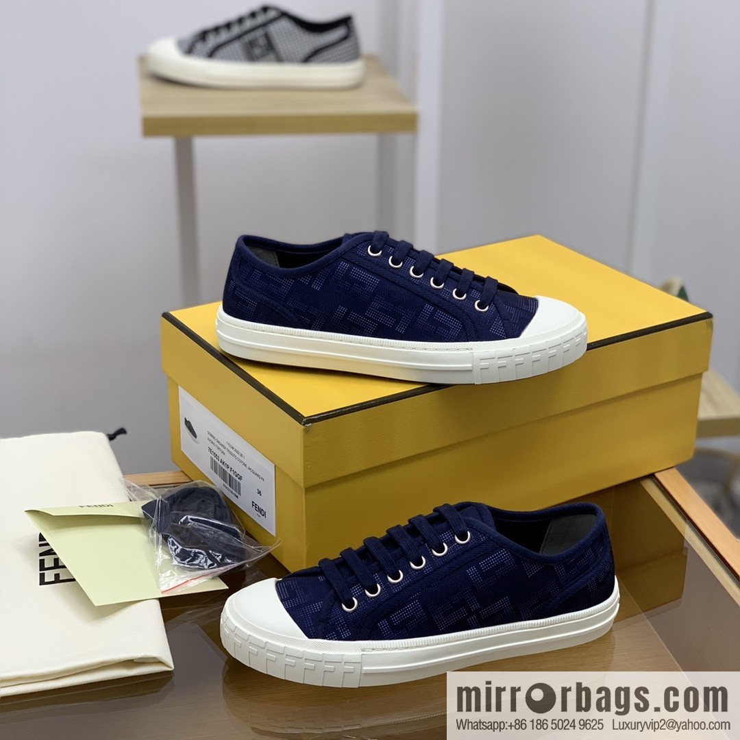 Fendi Fendi, White and Light Grey Jacquard FF Pattern His & Hers Canvas Shoes