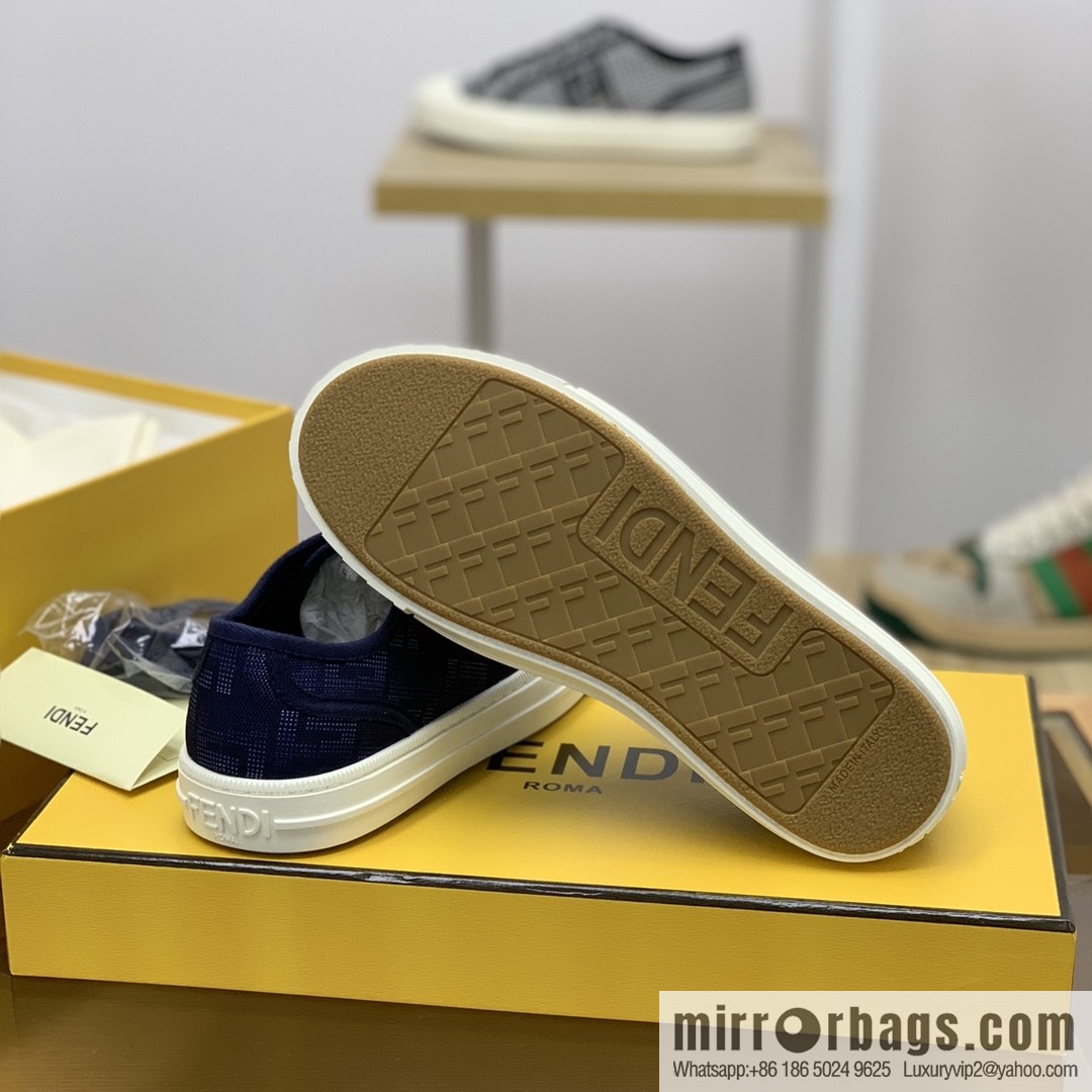 Fendi Fendi, White and Light Grey Jacquard FF Pattern His & Hers Canvas Shoes