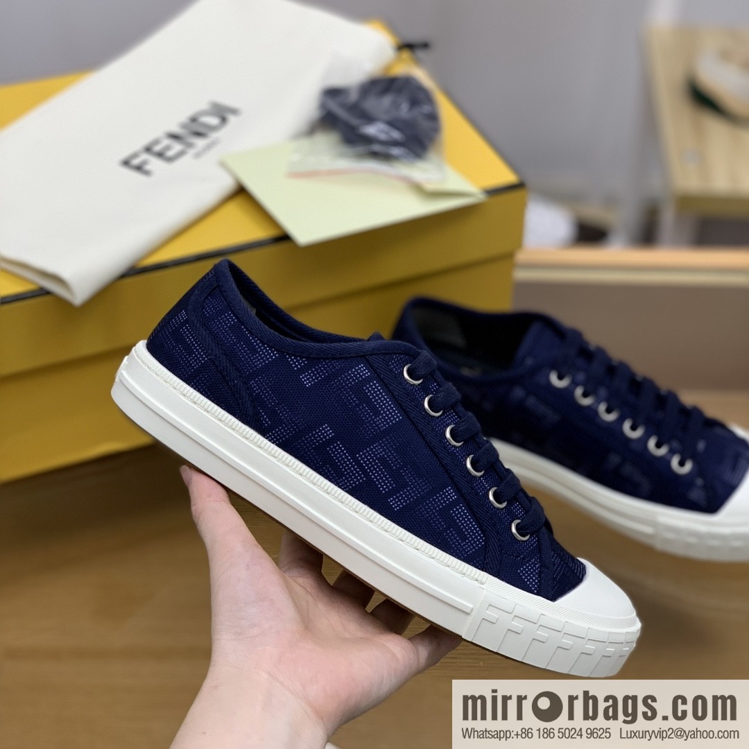 Fendi Fendi, White and Light Grey Jacquard FF Pattern His & Hers Canvas Shoes