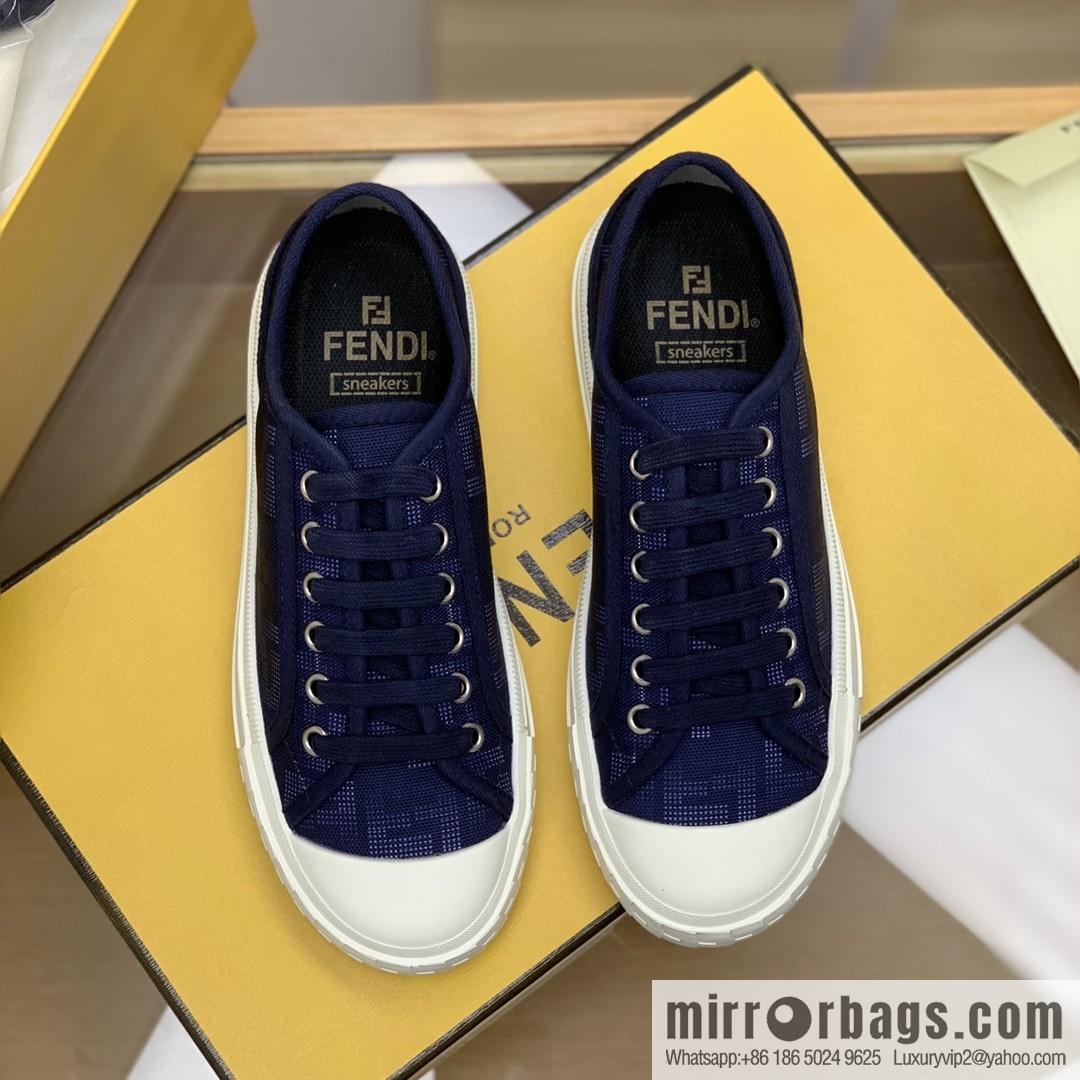 Fendi Fendi, White and Light Grey Jacquard FF Pattern His & Hers Canvas Shoes