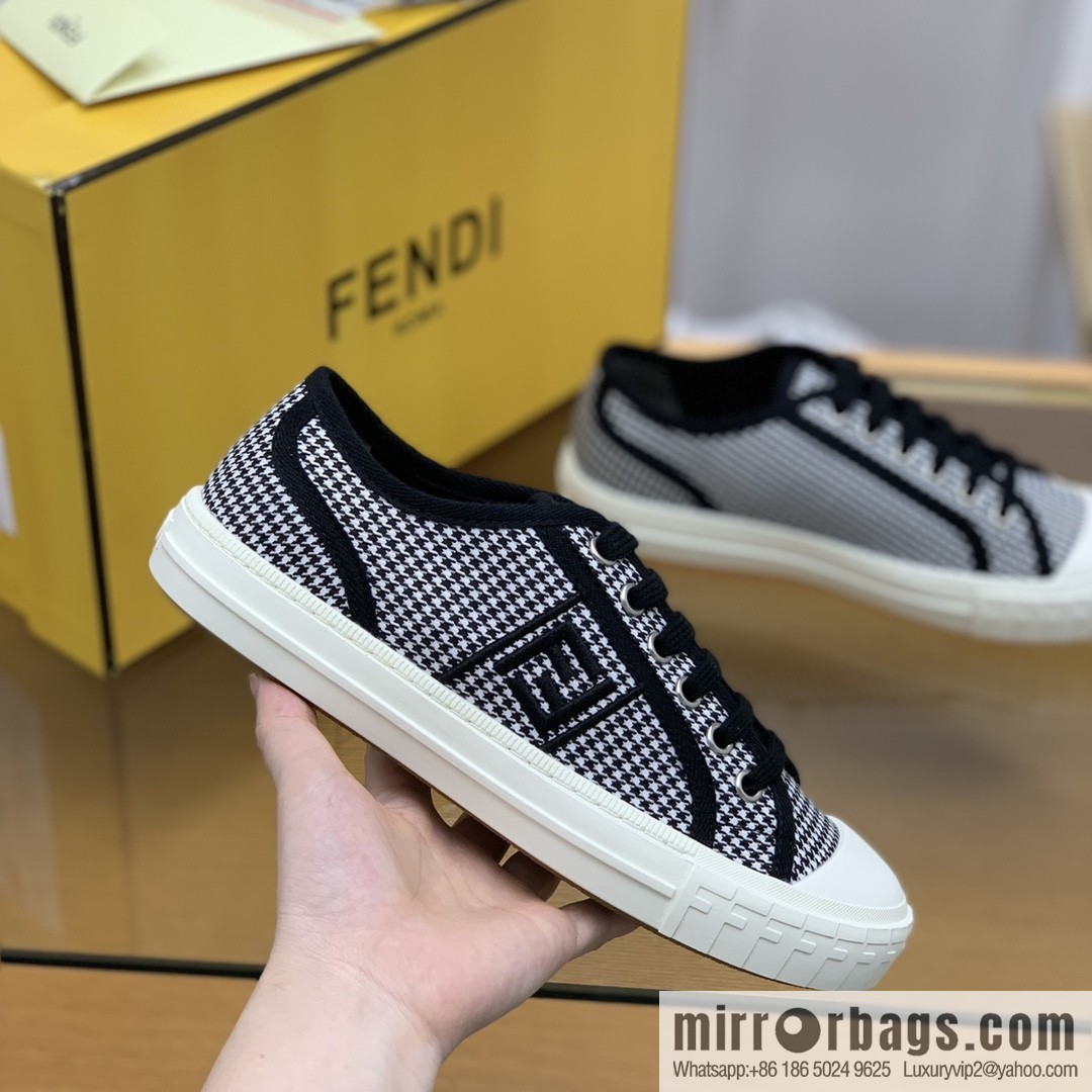Fendi Fendi, White and Light Grey Jacquard FF Pattern His & Hers Canvas Shoes